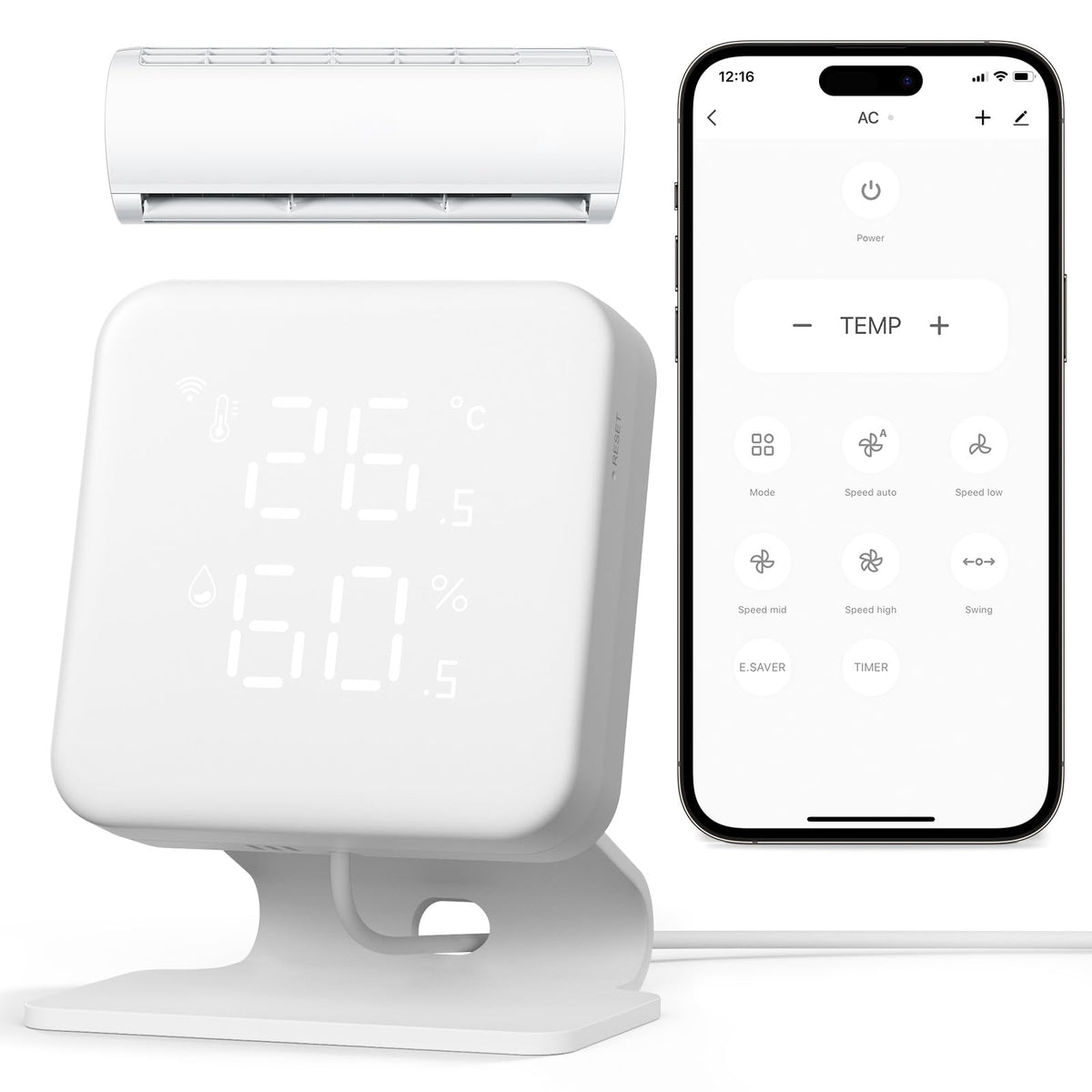 WOOX Smart Air Conditioner & Heater Pump Controller, WiFi IR Remote Control for Mini Split AC, Portable & Window AC, Temperature and Humidity Automation Controllers, Compatible with Alexa/Google