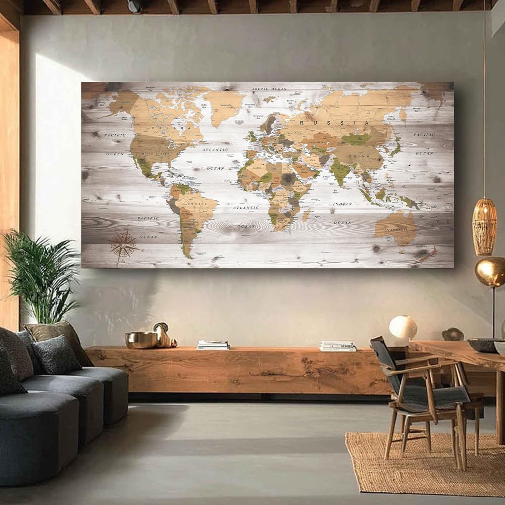 canvas Wall Art 20“x40 lagre map of the world Painting Ready to Hang Framed World Map Artwork Prints for Home