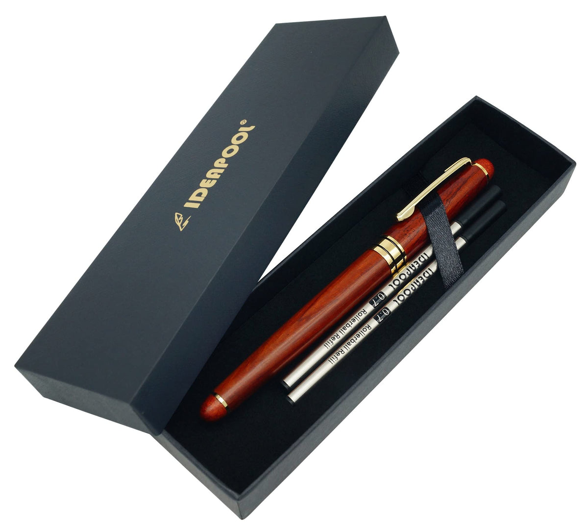 IDEAPOOL Luxury Rosewood Ballpoint Pen Writing Set - Extra 2 Black Refills - Elegant Fancy Nice Gift Wood Pen Set for Signature Executive Business Journaling