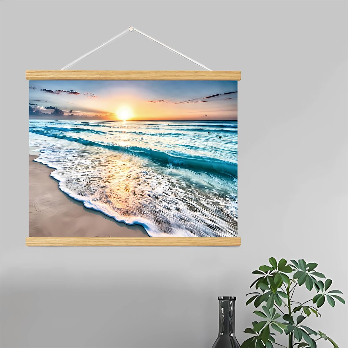 Coastal Wall Art Set, Beach Ocean Canvas Prints Framed Ready to Hang, Bathroom Decor for Living Room, Bedroom & Office, Large Nautical Painting (Blue Beach, 12L x 16W, Framed)