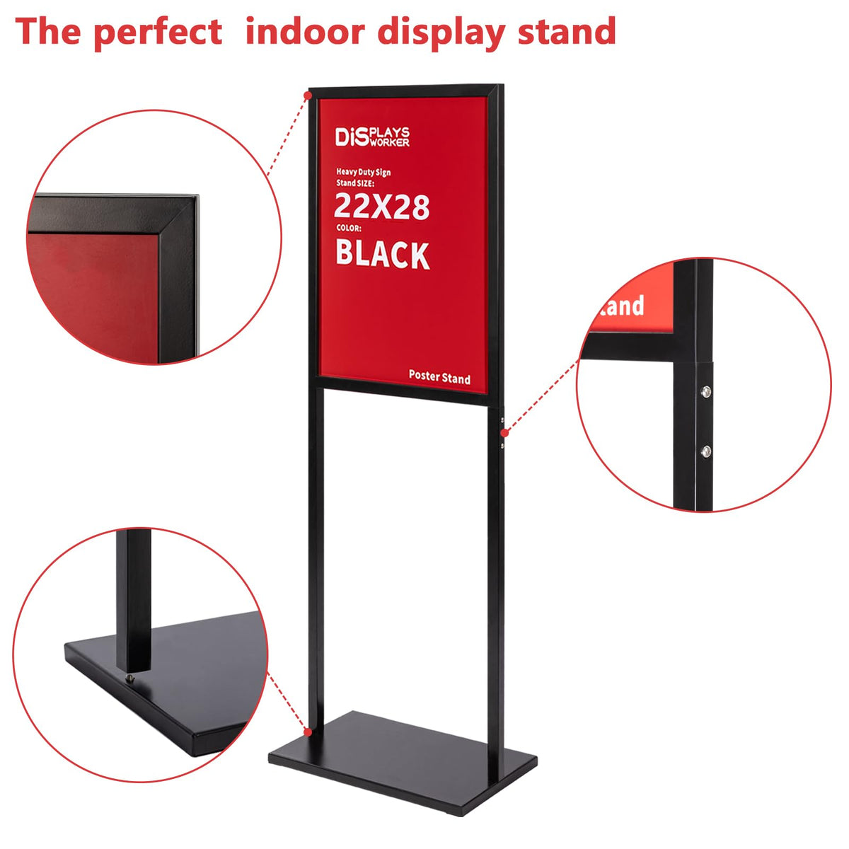 DISPLAYSWORKER Sign holder floor stand, heavy Duty Pedestal poster banner stand for display,22×28 inch slide-in double sided poster sign holder floor standing for board Display (Black, 22×28)