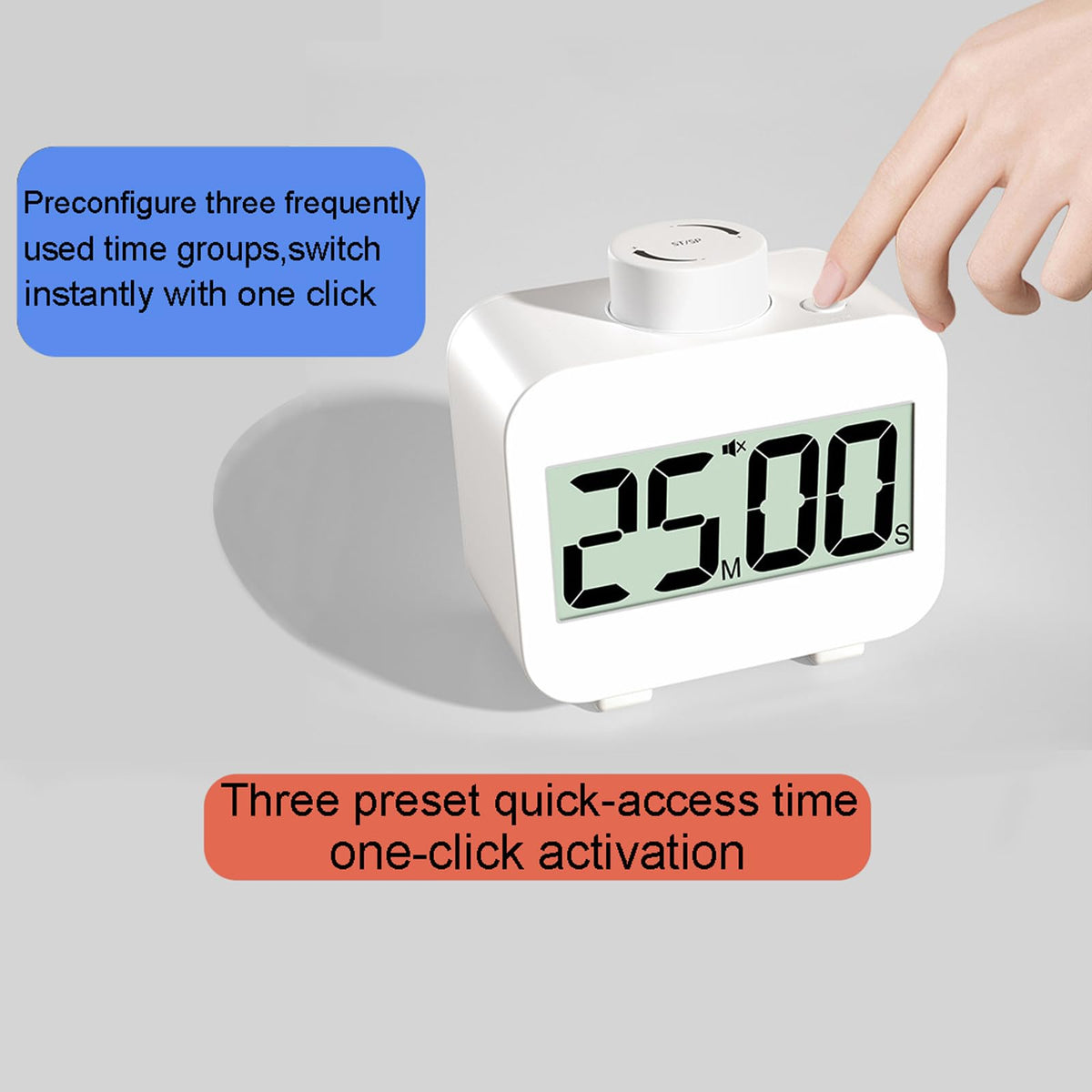 Digital Kitchen Timer for Cooking with Rotating Knob for Preset time, 99 Minute Timers for Kids/Classroom with Alam or Flashing Light During Silence, Count Up/Down Timer,White