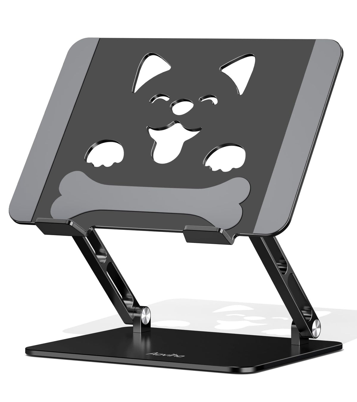 Aoviho Laptop Stand for Desk-Adjustable, Foldable, Portable, Ergonomic Aluminum Notebook Riser with Unique Puppy Cooling Vent, Desk Gift for 10"-17.3" Devices Mac, Dell, HP, Lenovo, Samsung, Black