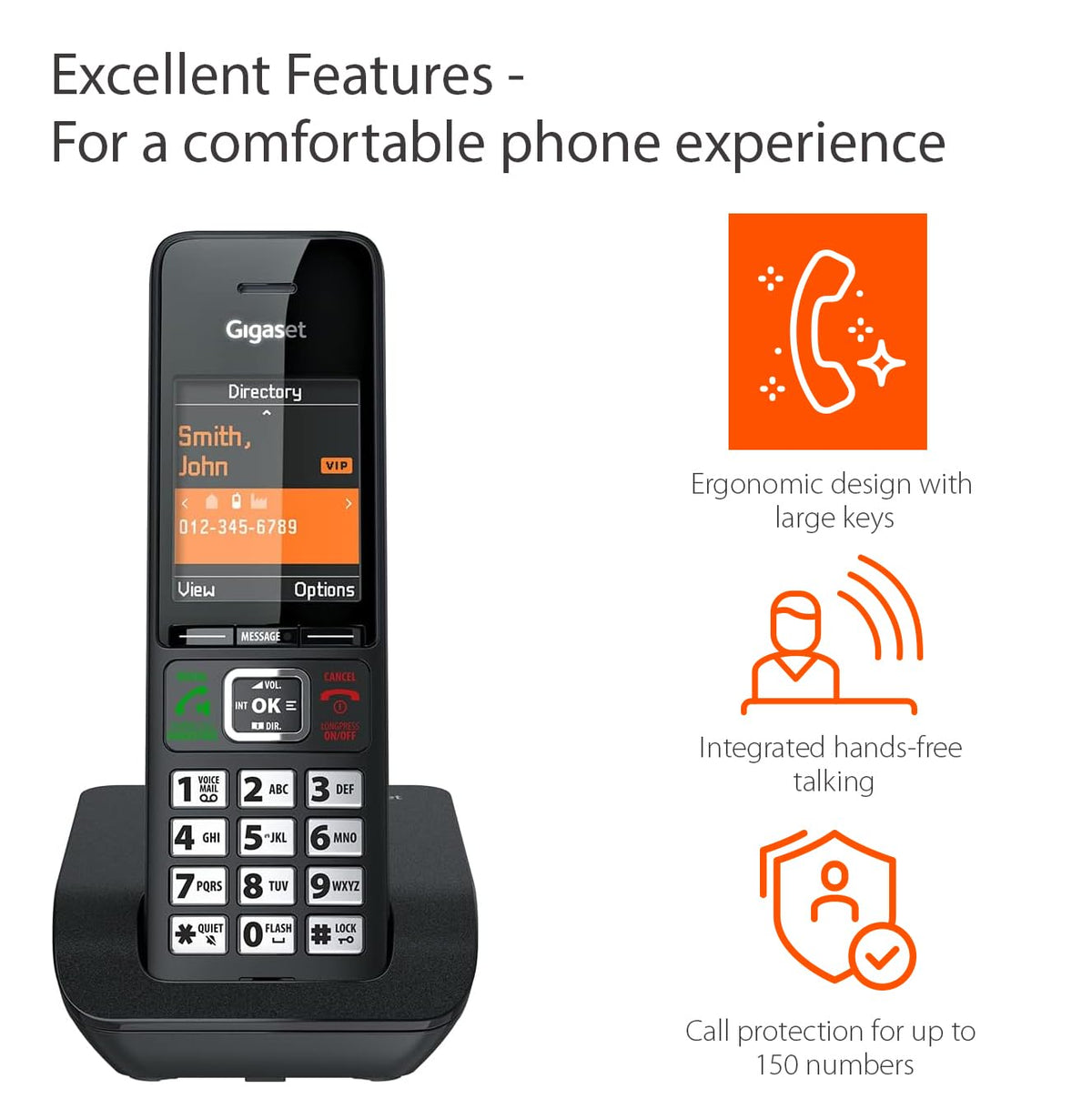 Gigaset Comfort 552 Duo - 2 Cordless Phones - Made in Germany - Elegant Design - Hands-Free Mode - Comfort Call Protection - Phone Book for 200 Entries, Titanium-Black