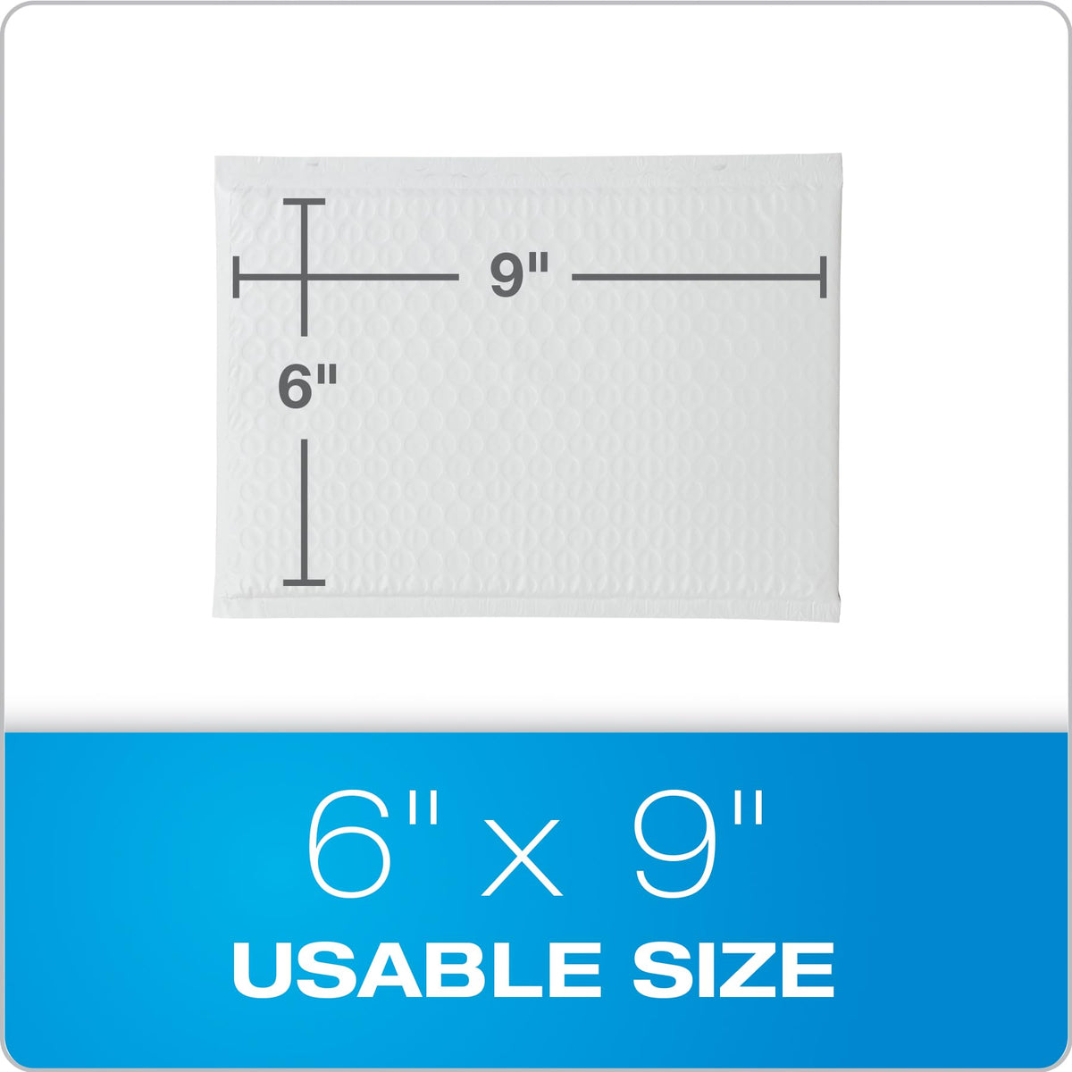 Quality Park Bubble Mailers, 6 x 9 Shipping Envelopes, Water Resistant White Poly Padded Mailers, Redi-Strip Peel Off Closure, 25 Per Box (1002347)