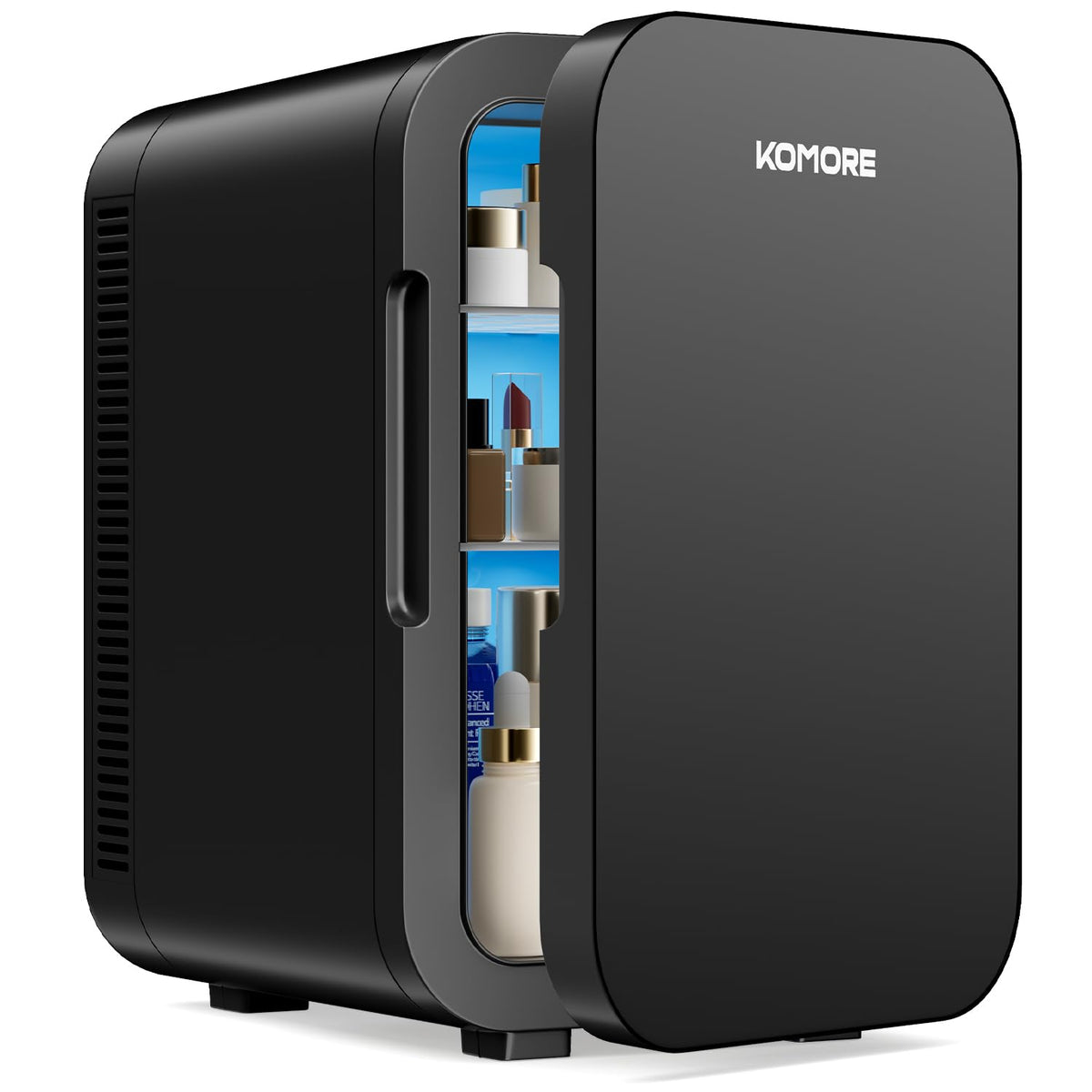 KOMORE Small Mini Fridge, 18L Portable Tiny Fridge for Skincare, 120V/12V Makeup Refrigerator Mini, Thermoelectric Cooler & Warmer for Drinks, Food, Cosmetics for Office/Dorm/Car/Travel, Black