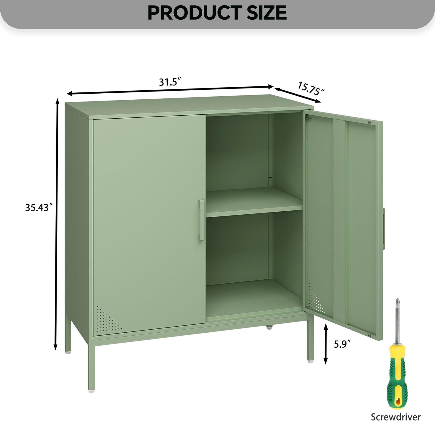 Steehoom Metal Storage Cabinet with Adjustable Shelves, Steel Buffet Sideboard for Entryway, Living Room, Dining Room, Kitchen, Office, Bar (Green, 31.5" D x 15.75" W x 35.43" H)