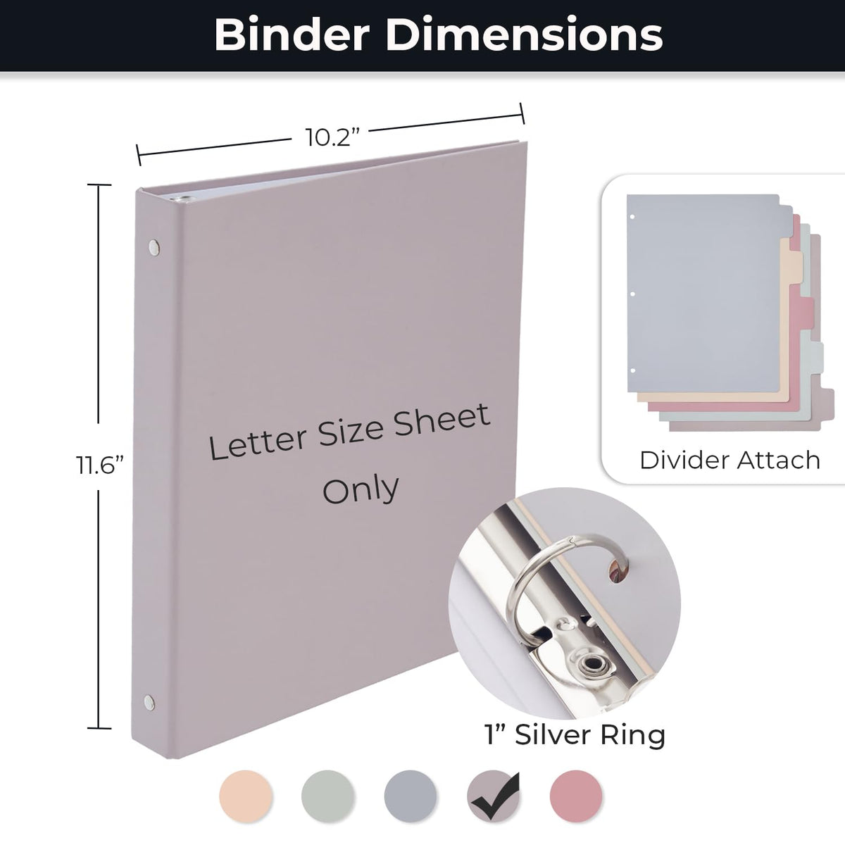 Y YOMA 1 Inch 3 Ring Binders with Dividers & Inside Pocket, Letter Size Cardboard Pastel Binders Organizer, Holds 225 Sheets Durable Aesthetic Design for School Office Home, Morandi Purple