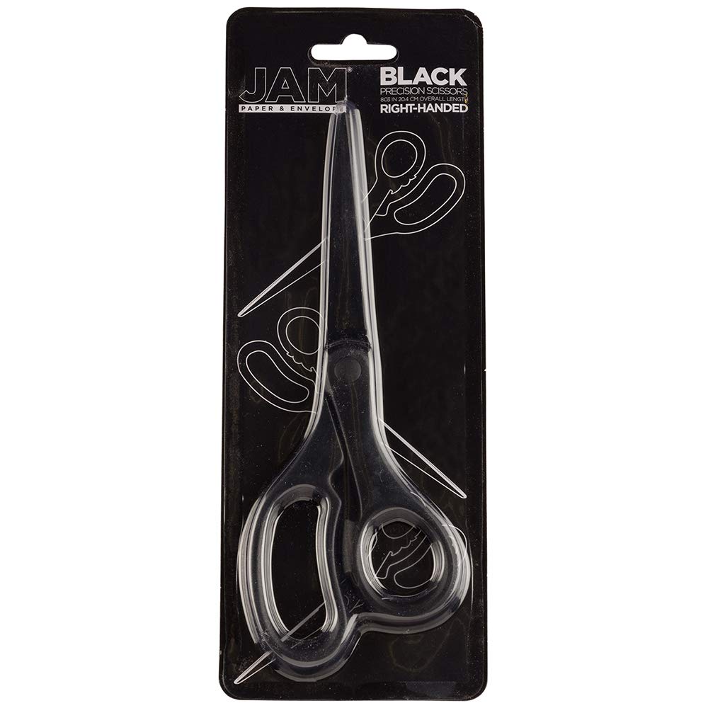 JAM PAPER Multi-Purpose Precision Scissors - 8 Inch - Black - Ergonomic Handle & Stainless Steel Blades - Sold Individually