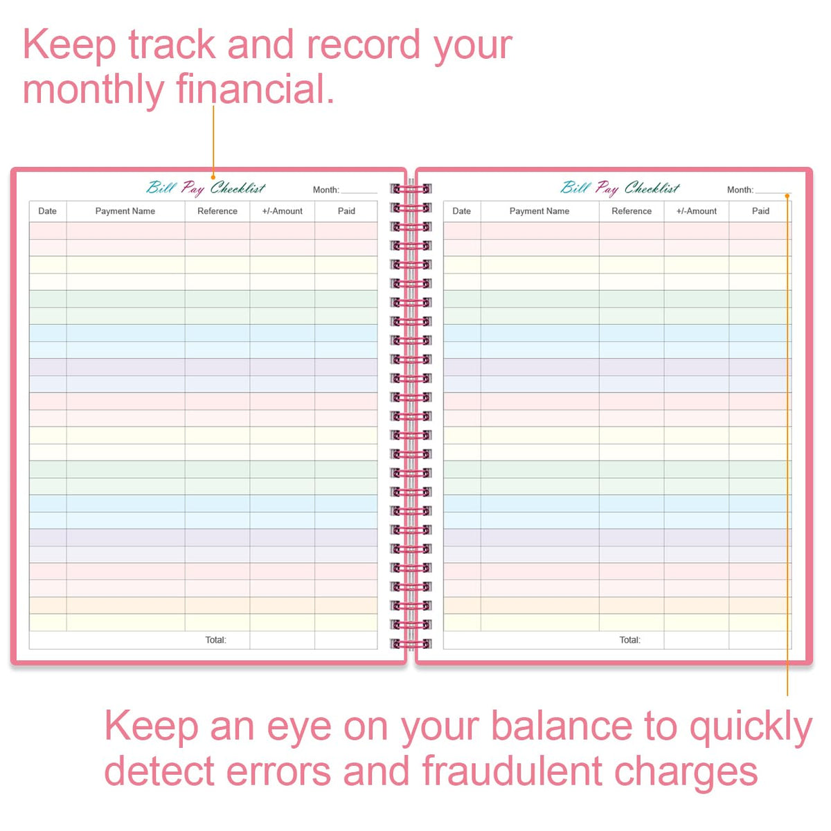 Bill Tracker Notebook - Monthly Bill Organizer & Planner for Personal Budgeting Financial, Monthly Bill Payment Checklist, 8.5" x 11", Pink