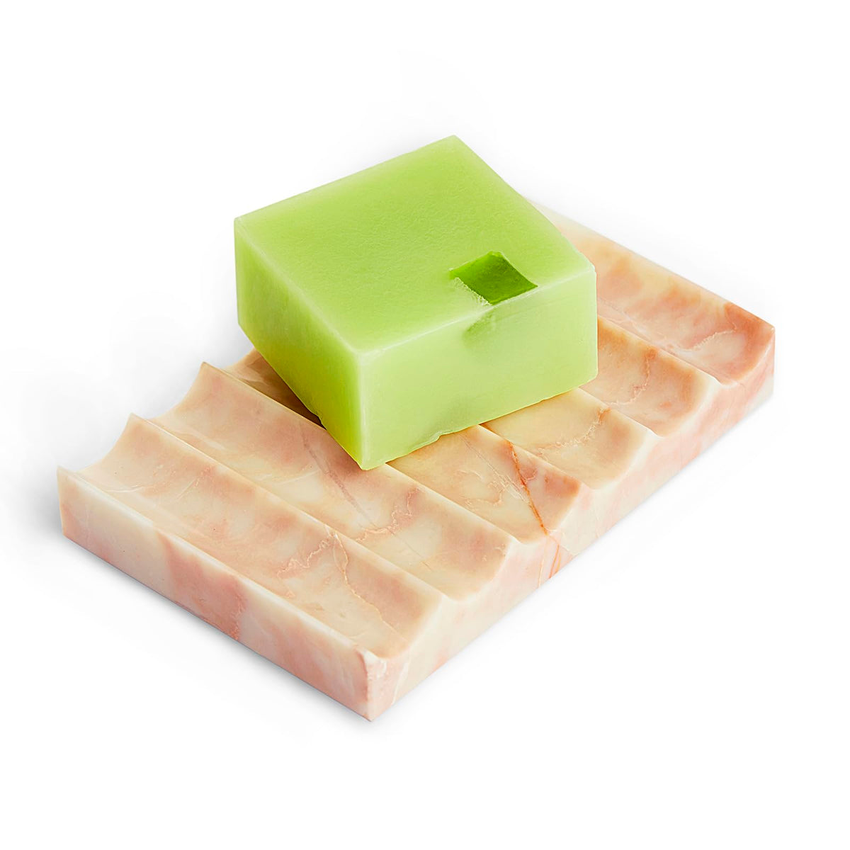 PHINILUX Luxurious Marble Soap Dish Jewelry Ring Tray - Rectangle Stone Soap Tray & Saver for Shower – Self Draining Soap Holder for Bathroom, Kitchen, Beige Travertine (Pink/Cream Rose)