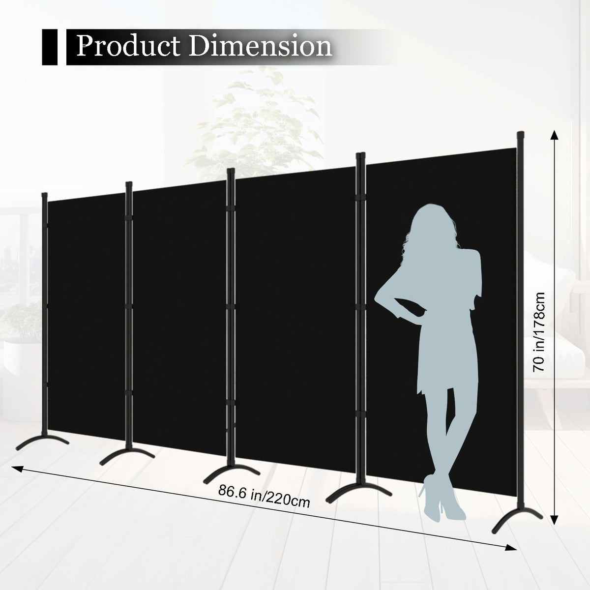 Room Divider, 6FT Tall Folding Partition Room Dividers 4 Panel, Portable and Freestanding Room Divider Screen Wall Divider for Home and Office, Black