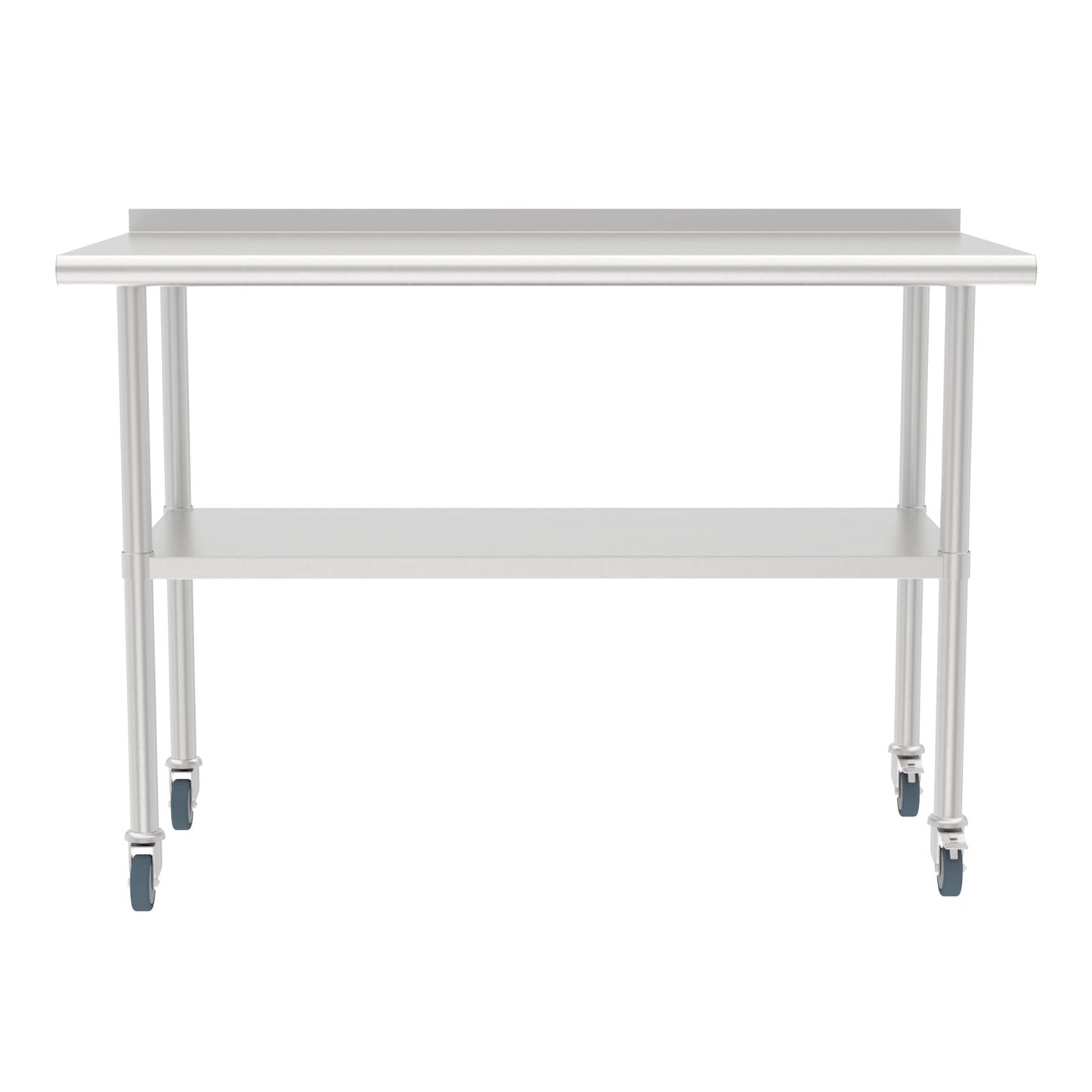 STEELBUS Stainless Steel Work Table with Back Panel,Undershelf and Casters,Commercial Prep Table for Kitchen, Restaurant,Garage,Workshop,NSF Certified,Durable,Scratch & Rust Resistant