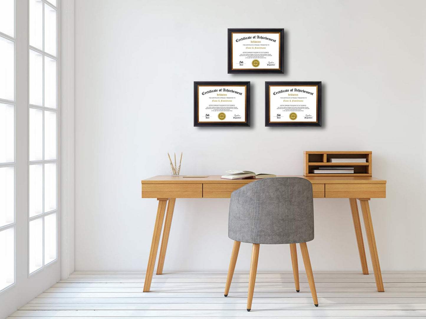 DEKWINN 8.5x11 Diploma Frames Certificate Document Frame Set of 3 with Real Glass, Diploma Frame for Wall Gallery or Tabletop display, Black Gold Molding,Without Mat