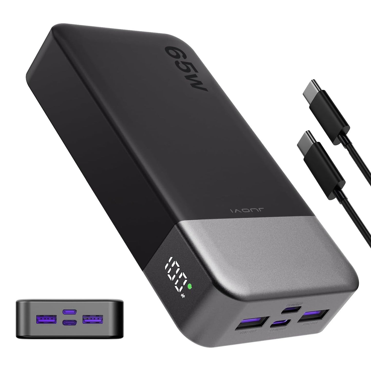 JUOVI Portable Charger 65W Power Bank 20000mAh Compact USB C Laptop Power Bank Fast Charging Battery Pack for Laptop MacBook Dell XPS iPad Tablet Steam Deck iPhone 17/16/15/14 Series Samsung and More