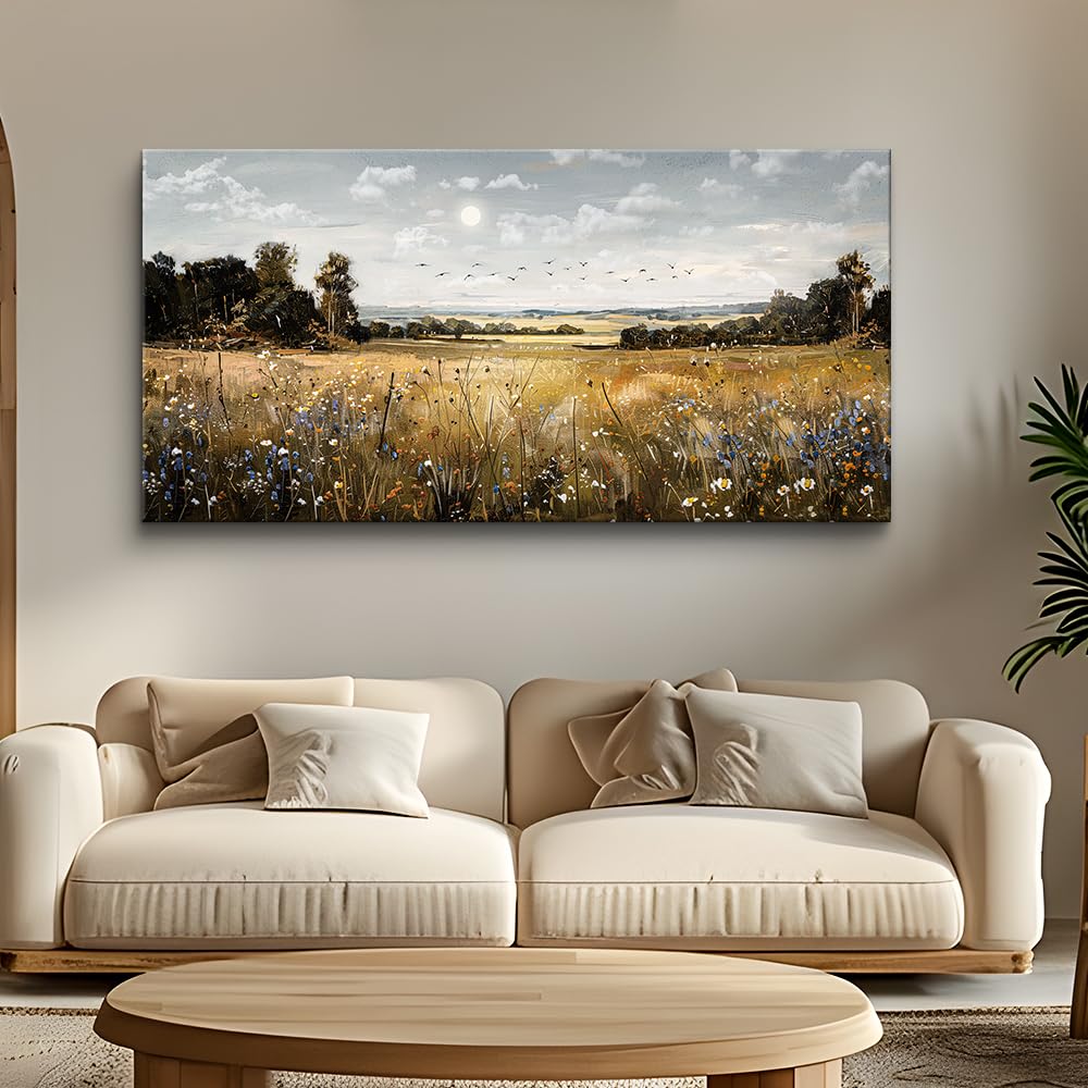 KELIYUAN Canvas Wall Art For Living Room Farmhouse Wall Decor For Bedroom Office Decorations Field Scenery Painting Countryside Wall Pictures Artwork Modern Ready To Hang Home Decor 20"X40"