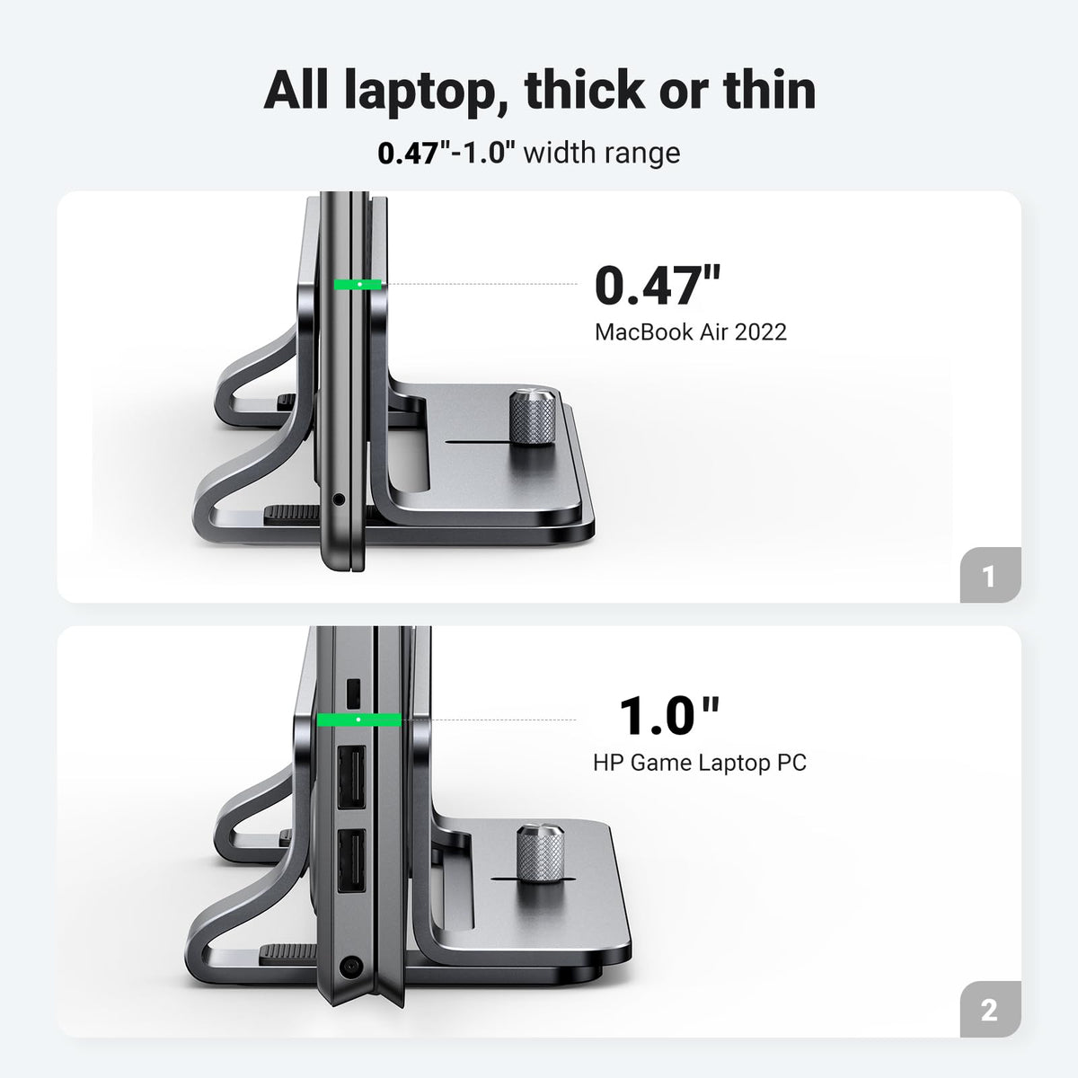 UGREEN Vertical Laptop Stand Holder for Desk Compatible with MacBook Pro, MacBook Air Stand Vertical Aluminum Adjustable for Up to 17.3 Inch Gaming Laptop, Gray