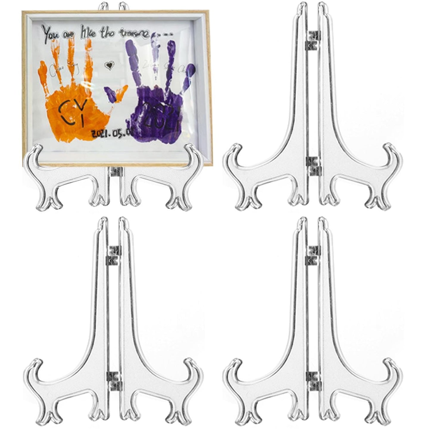LonlyEagle 4 Pack 12 Inch Clear Plastic Easels or Stand/Plate Holders to Display Pictures or Other Items at Weddings, Plate Stands for Home Decoration, Birthday, Tables