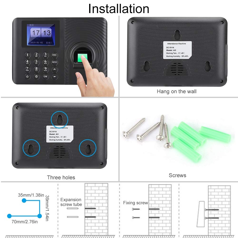 Sanpyl Biometric Fingerprint Attendance Machine Time Attendance Clock Employee Checking in Recorder Password/Fingerprint Access Control (US Plug)