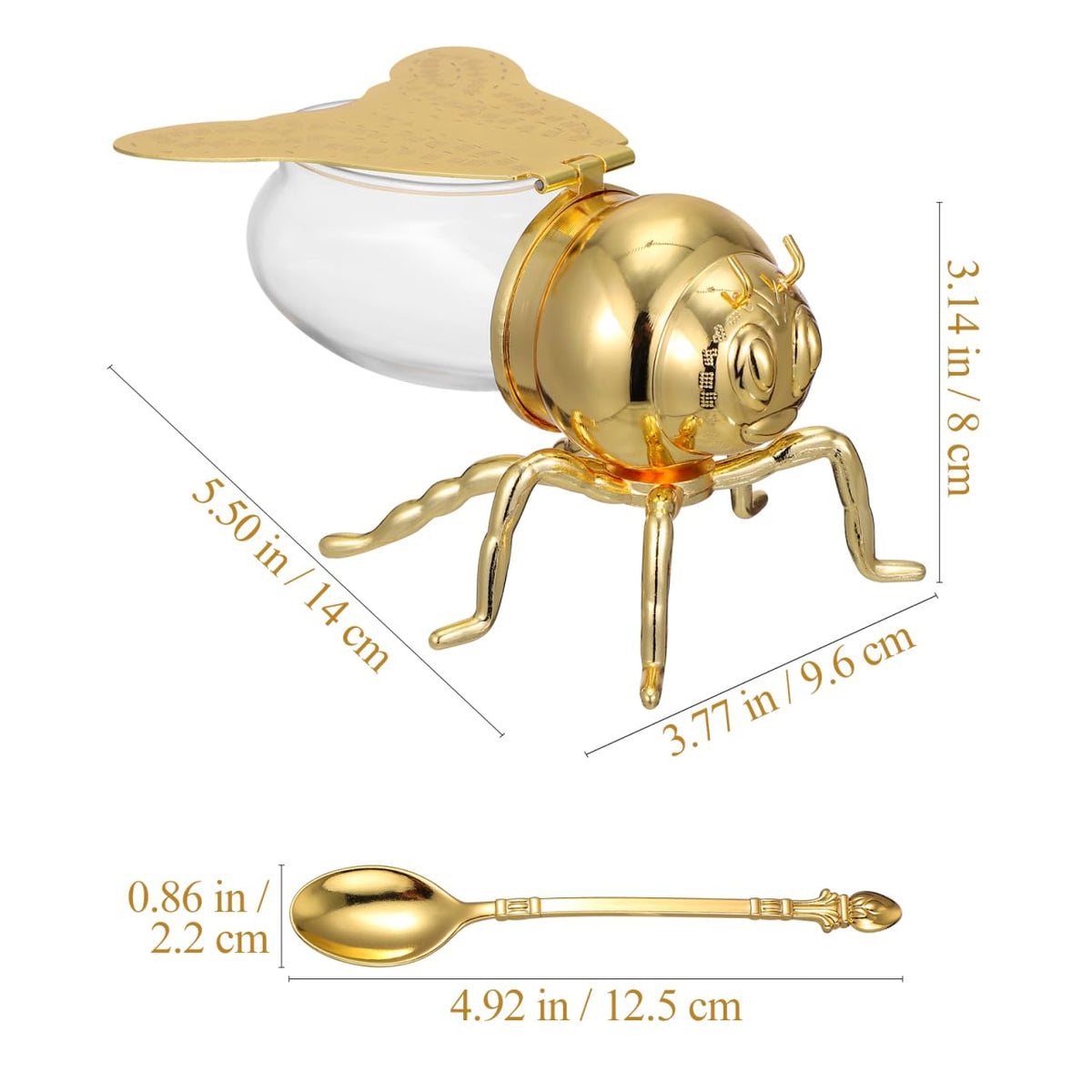 IMIKEYA Bee Honey Jar, Decorative Bee Shaped Honey Pot Bee Figurine Glass Honey Container Syrup Dispenser Crystal Condiment Pot Sugar Holder Bowl for Kitchen Home