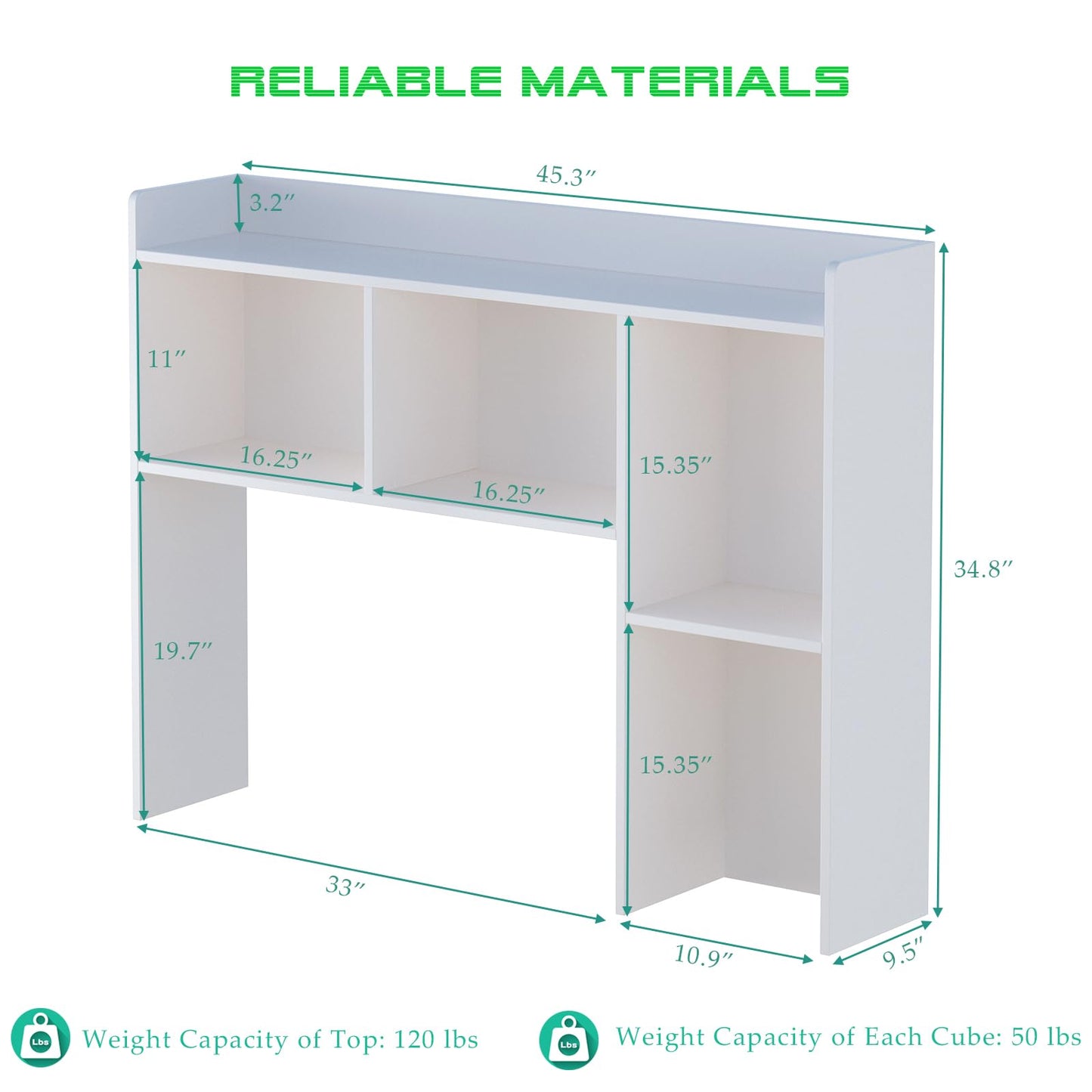 OSCHF Wooden Desktop Hutch Bookshelf - Free Standing Desk Storage Shelf with Top Edge for Computer Desk, Desktop Bookcase for Dorm, Home or Office, Countertop Organizer, White, 45.3"