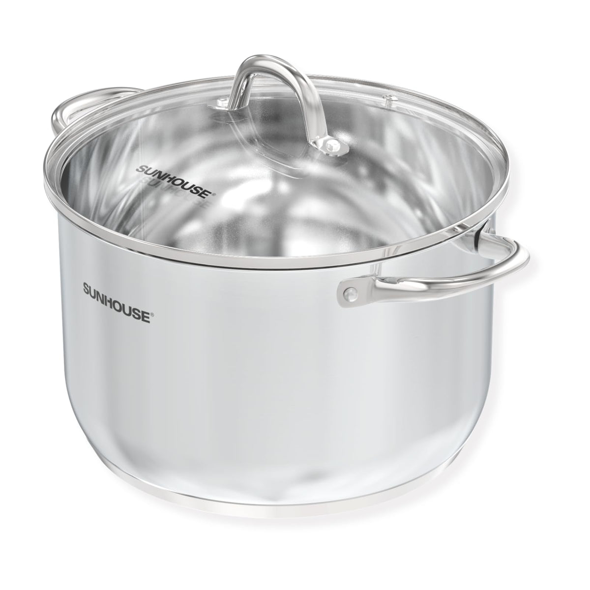 SUNHOUSE Stainless Steel Stock Pot - 11 Quart Heavy-Duty Induction Cooking Pot with Visible Lid for Pasta, Soup, Spaghetti - Nonstick Thick-Bottom Deep Stockpot for Canning, Boiling, and Simmering
