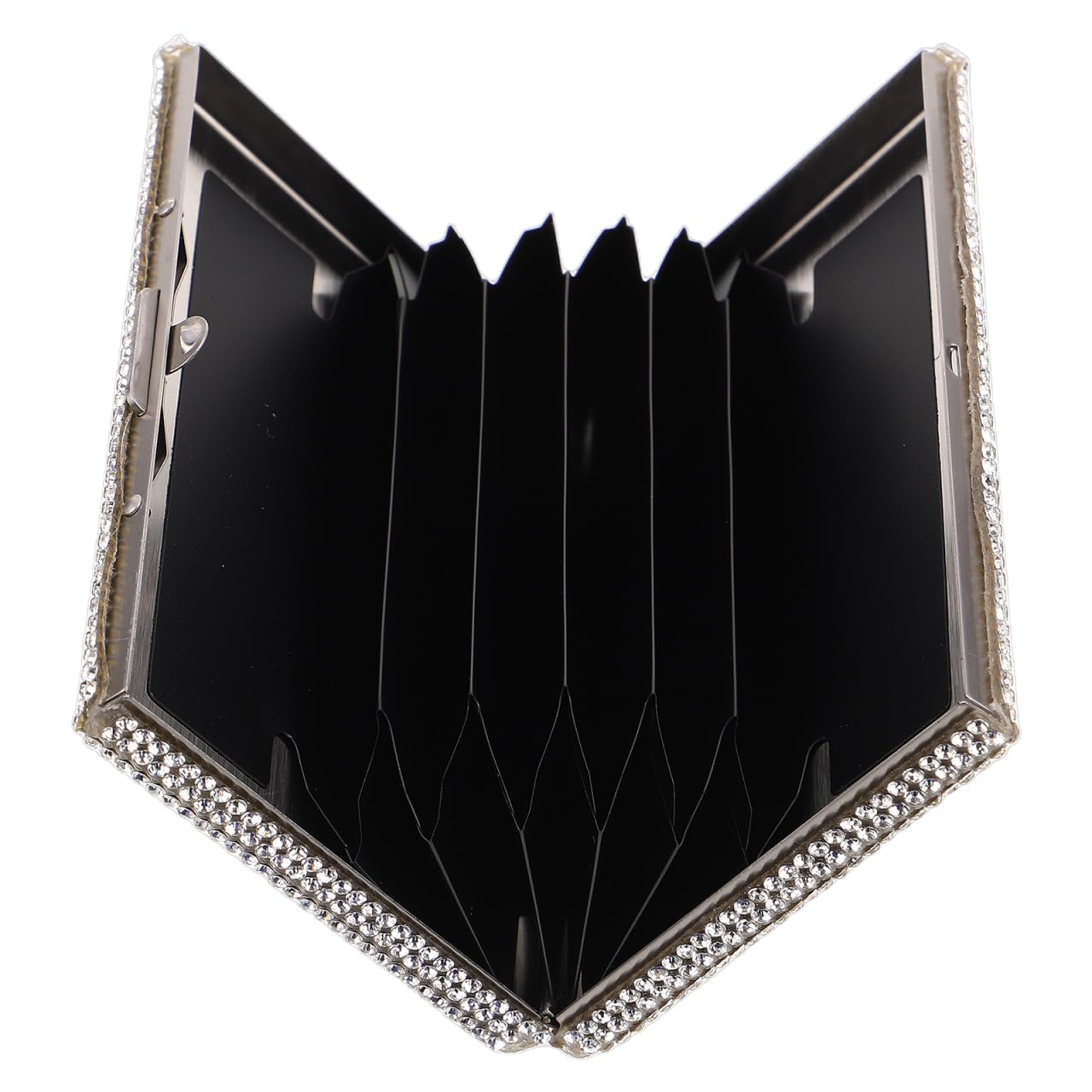 TEHAUX Rhinestone Business Card Holder for Women - Bling Metal Credit Card Case with Accordion Slots - Fancy Sparkly Diamond Organizer for Business Networking & Weddings - Silver Aluminum