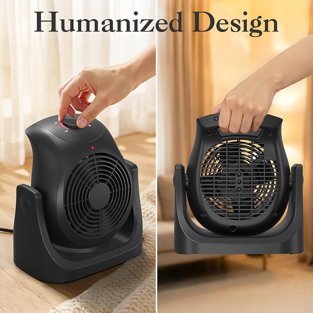 2 in 1 Heater Fan Combo, Portable Space Heater Cooling Desk Fan, Air Circulator Fan 45° Tilt, 2 Wind Speeds, 1500W Overheat Protection Personal Small for Home Office Black