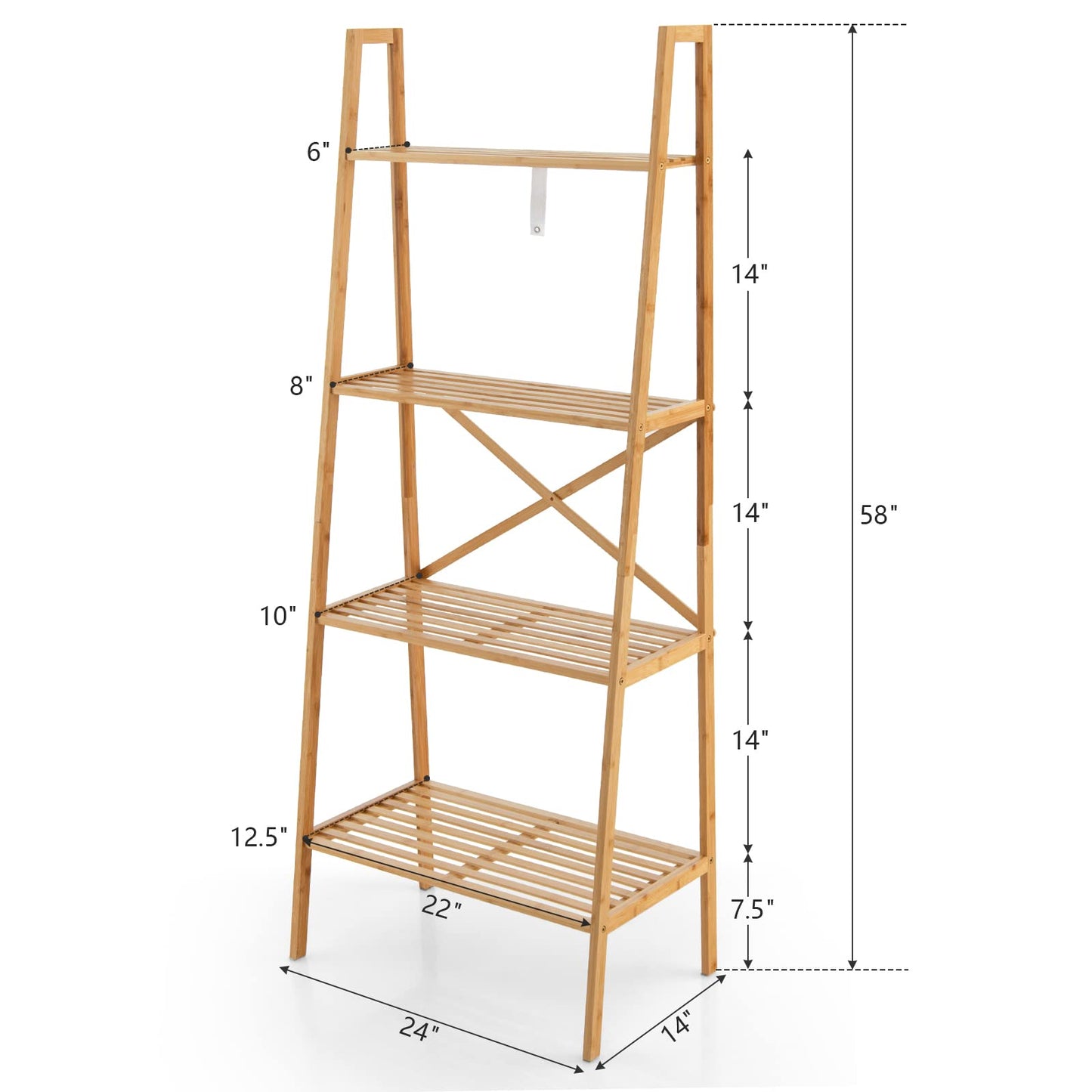 Giantex 4-Tier Bamboo Bookshelf, Multifunctional Storage Display Rack Shelves with Anti-Tipping Device, Natural Bamboo Ladder Shelf for Home Office Kitchen Bathroom