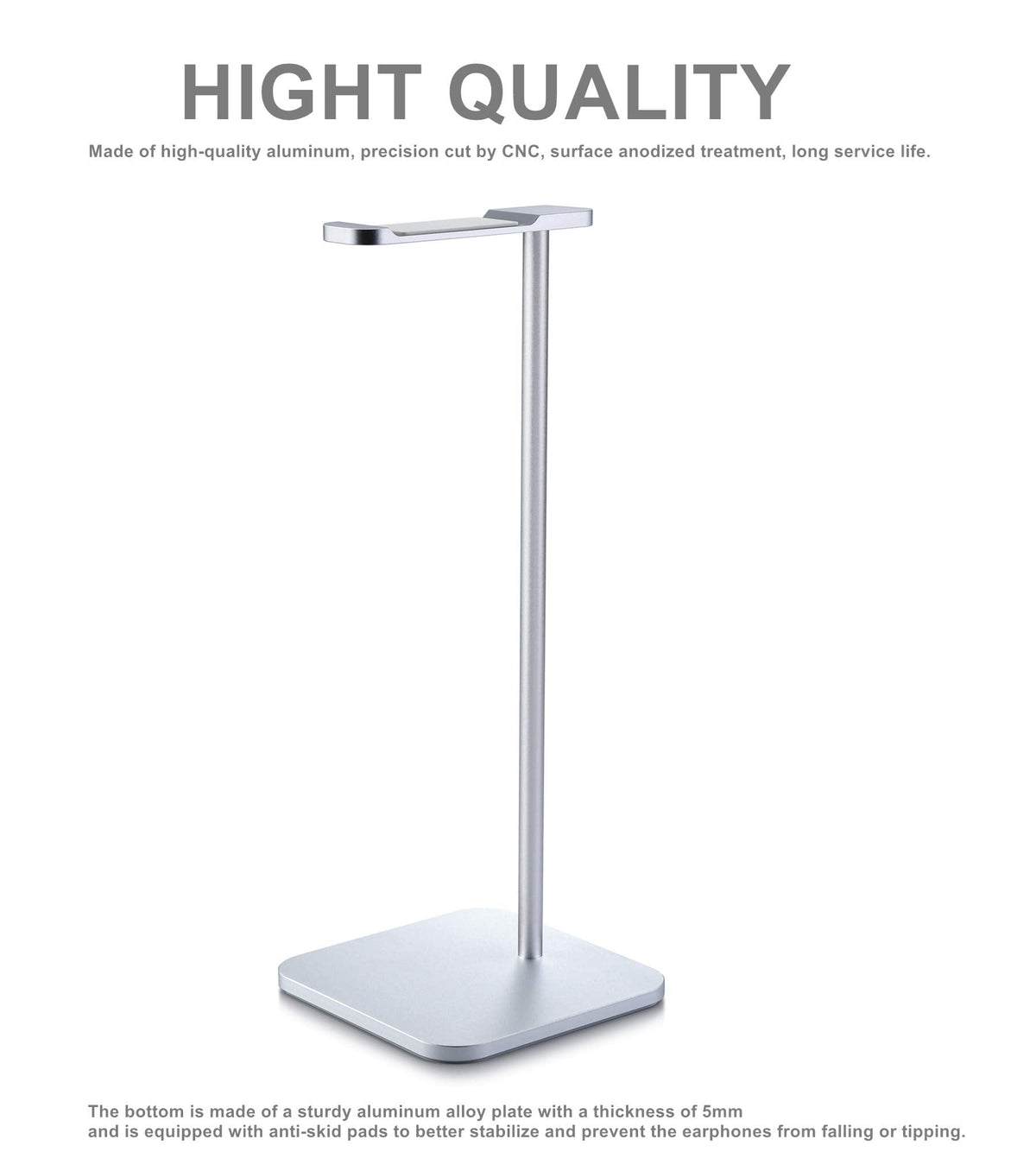 MHQJRH Aluminum Headphone Stand Headset Holder for Sennheiser, Sony, Bose, Beats,AKG, Razer Headphone Display Stand (Silver)