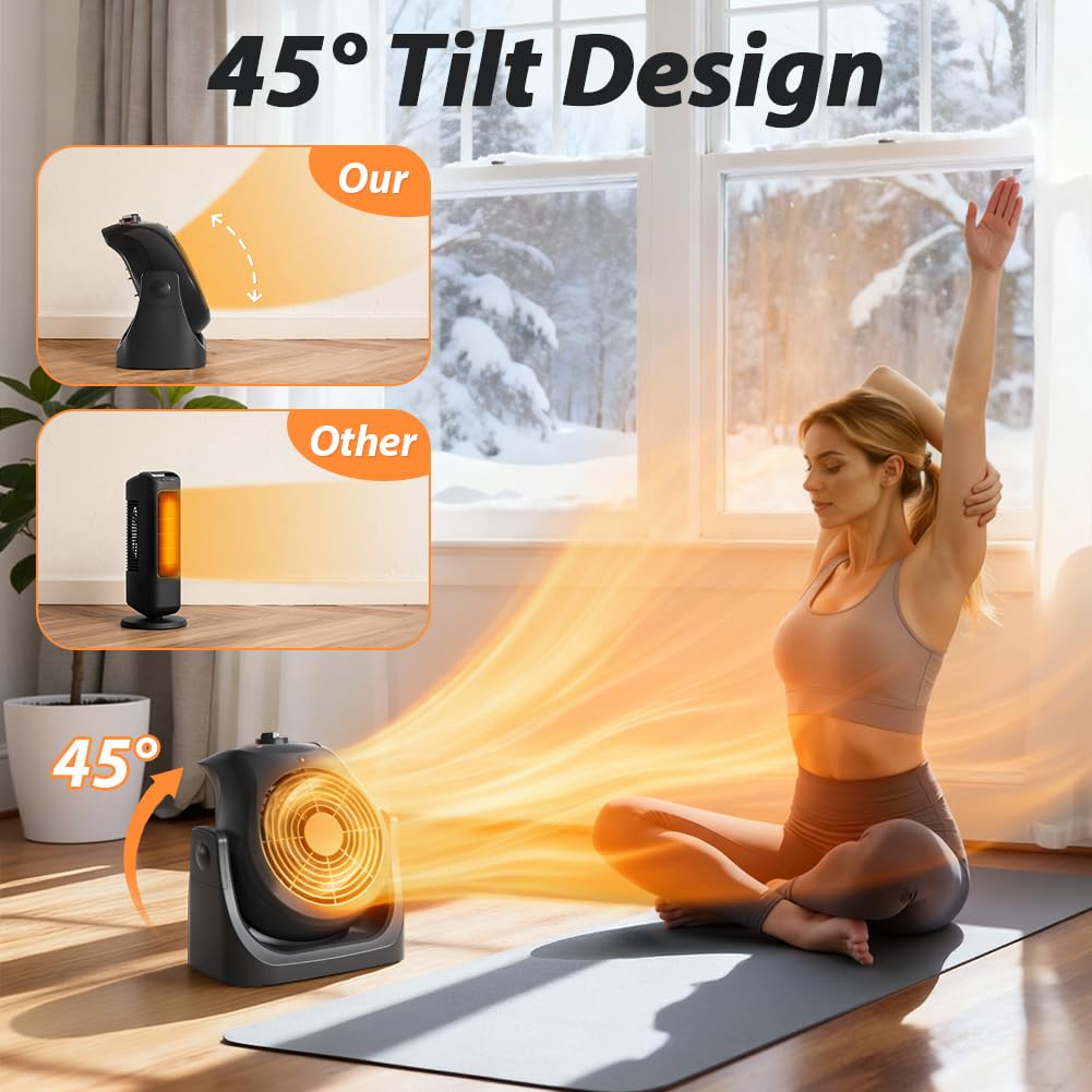 Portable Electric Space Heater Cooling Desk Fan 2 in 1 Heater Fan Combo with 45° Tilt, 2 Wind Speeds, 1500W Overheat Protection Personal Small Heater for Home Office