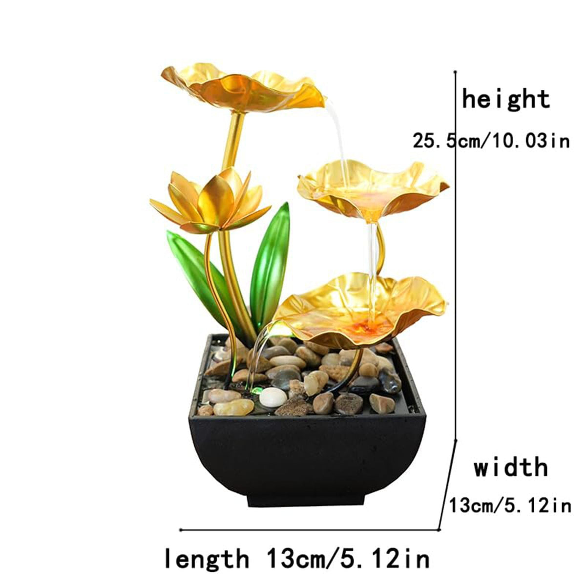 Qingyingge 11‘’ H Gold Tabletop Water Fountain, Zen Desktop Waterfall, Indoor Lotus Desktop Decorative Fountain, Home Bathroom Bedroom Decor.