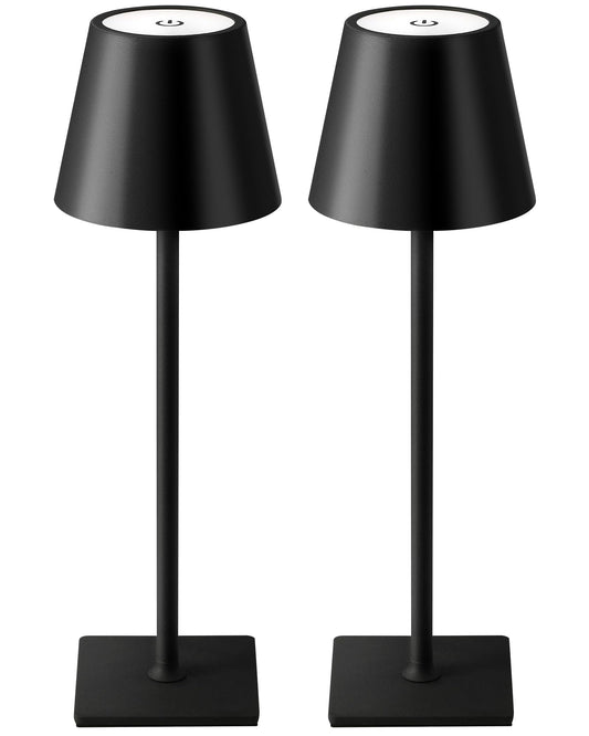 KDG 2 Pack Cordless Table Lamp, Portable LED Desk Lamps, 5000mAh Battery Operated, 3 Color Stepless Dimming Up, for Restaurant, Bedroom, Outdoor Camping, Coffee Shop, Night Light, Rechargeable (Black)