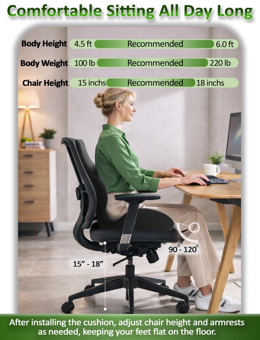Ergonomic Memory Foam Seat Cushion for Office Chair, Car Seat, Dining, Gaming Chair & Wheelchair, Full Back & Lumbar Support Pillow One Piece, Back Pain Relief, Coccyx, Tailbone & Sciatica Pain Relief