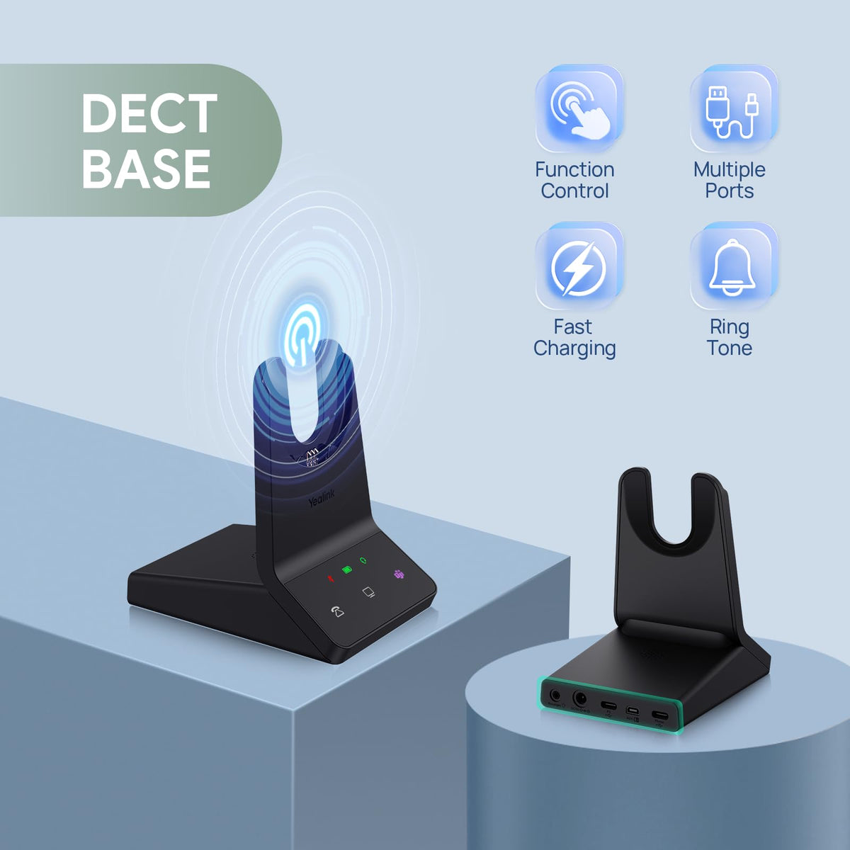 Yealink WH68 Bluetooth DECT 6.0 Wireless Headset with ANC 606ft Range Teams Certified Dual Ear Professional Business Headphones Acoustic Shield Mic for Office Conference PC Laptop Smartphone