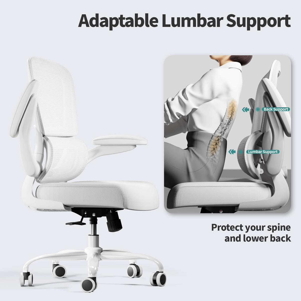 TRALT Office Chair - Ergonomic Desk Chair with Adjustable Lumbar Support, Mesh Computer Chair, Executive Chairs for Home Office Comfortable Lumbar Support (Cloud White)