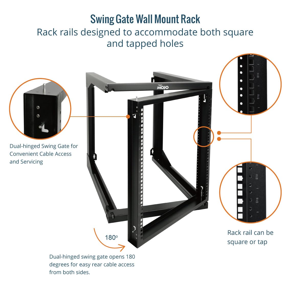 Tecmojo 12U Wall Mount Server Rack, Open Frame Network Rack for 19" Computer/AV/Data/IT/Media Equipment, 24" Depth, 16" Apart Mounting Holes, Swing Gate, Square and Tapped Holes