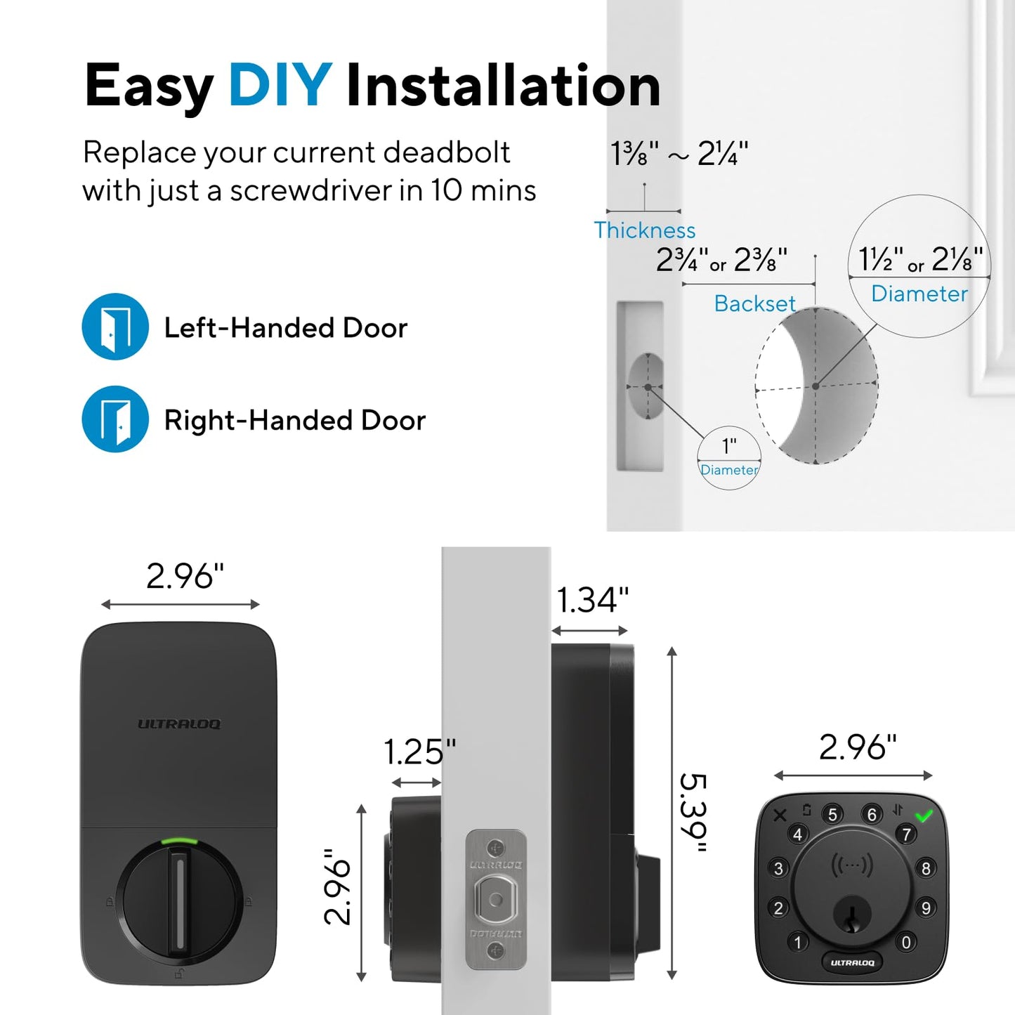 ULTRALOQ Bolt NFC Smart Lock, Tap to Unlock with Apple Home Key and Android NFC, Built-in WiFi Deadbolt, App Remote Control, Auto Lock, Works with Apple HomeKit, Alexa, Google, BHMA Certified