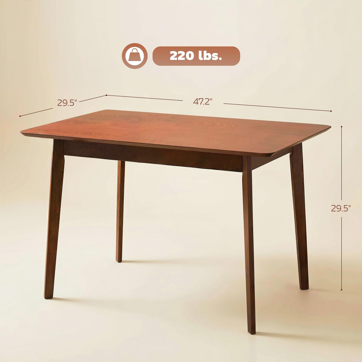HOMCOM 47" Mid-Century Modern Dining Table for 4, Rectangular Kitchen Table with Wood Grain Finish, Tapered Legs, Wood Frame for Small Spaces, Dining Room, Apartment, Easy to Assemble, Walnut