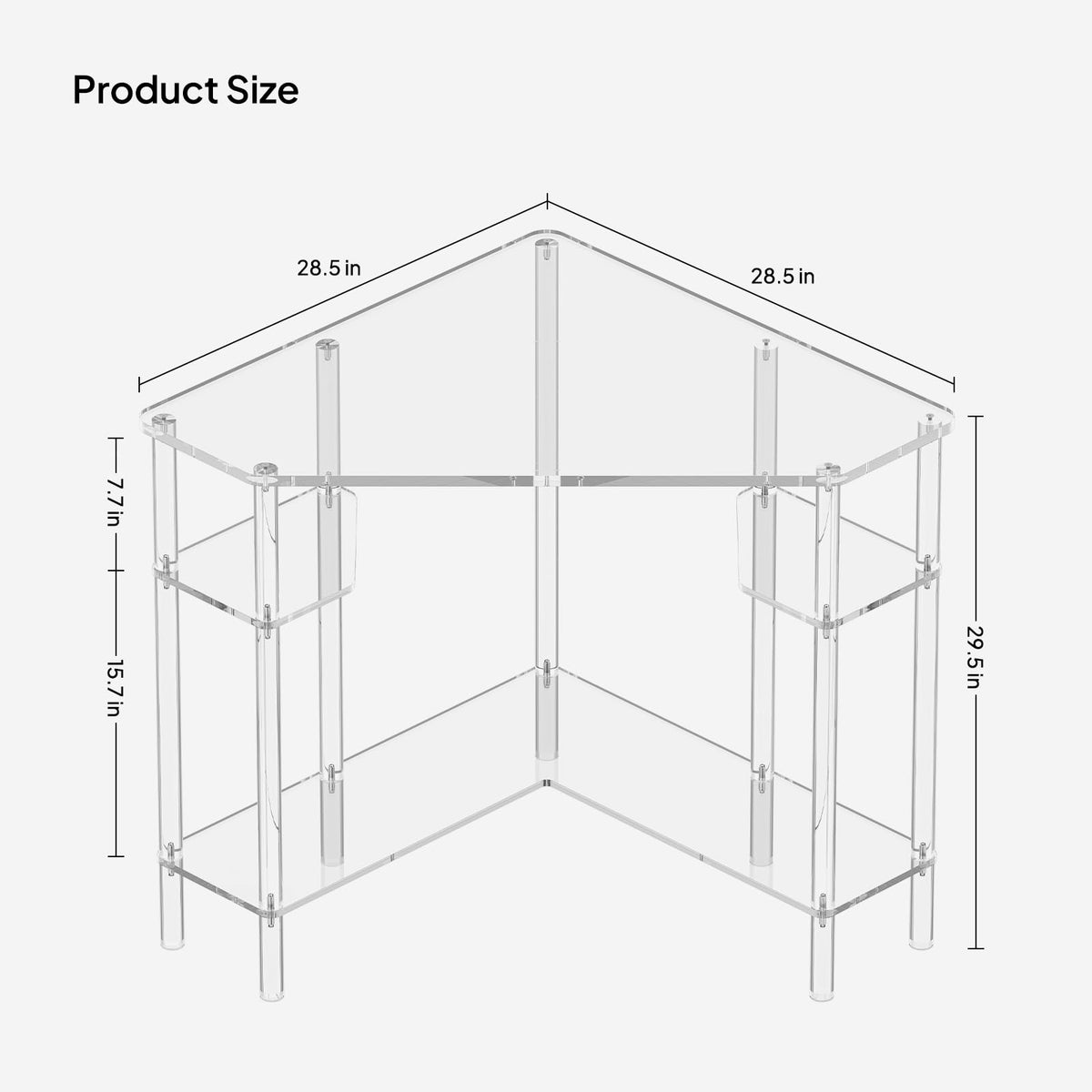 Eglaf Acrylic Triangle Corner Desk - 90-Degrees, 28.5 x 28.5 inches, Home Office Desk with Storage for Small Space, Easy Assembly