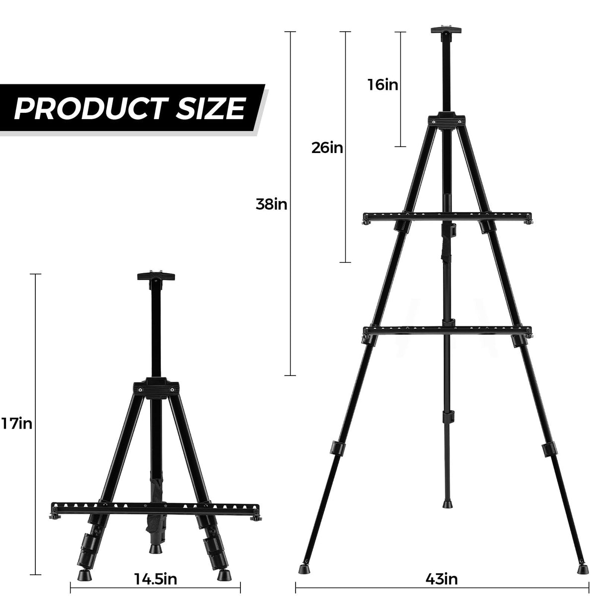 Art Easel for Painting and Display – Adjustable Floor 66 Inch Folding Aluminum Easel Stand for Sign - Table Top Canvas Stand - Portable Drawing Paint Heavy Duty for Artists Adults Holder or Teen