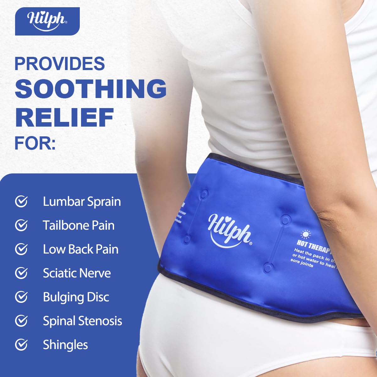 Hilph Low Back Ice Pack Wrap for Pain Relief, Reusable Ice Pack Belt Hot Cold Therapy for Low Back Pain, Lumbar Surgery, Sciatic Nerve, Coccyx, Tailbone Pain (Blue)
