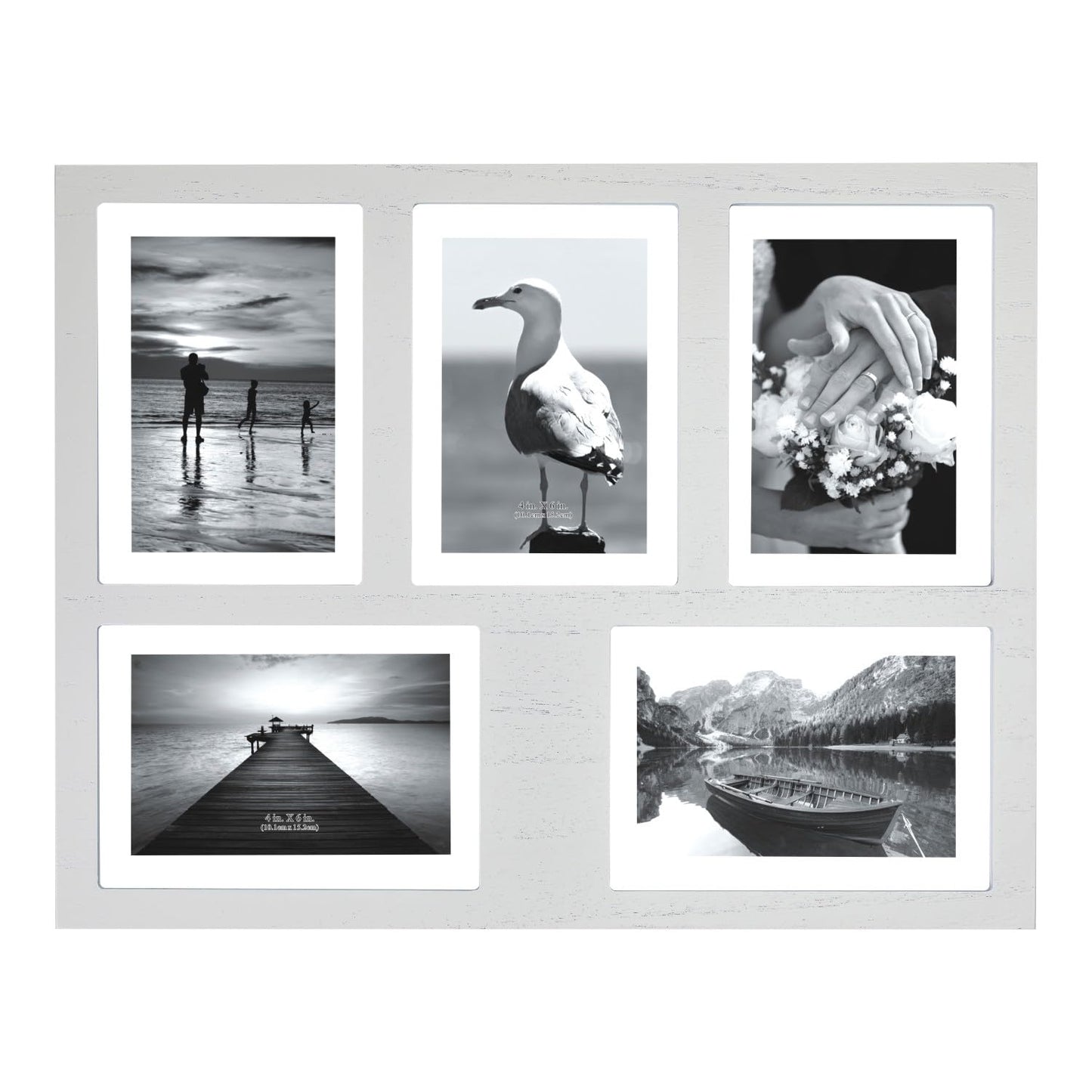 UMICAL 4x6 5-Opening Picture Frame with Shatter-Resistant Glass & White Wood 4x6 Collage Photo Frames for 4x6 Brushed Modern Black 5-Open Frame Made for Tabletop Stand and Wall Mounting