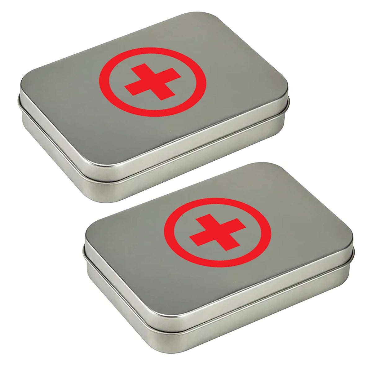 Compact First Aid Kit Mini Tin Box (2 Sets) - Small Storage Container w/Hinged Lid for Bandages, Medicine Pills, Outdoor Survival Kit