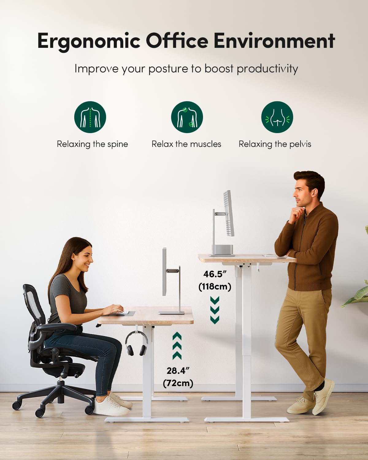 CubiCubi 32 x 20 Small One-Piece Standing Desk, Adjustable Height Electric Computer Sit Stand up Home Office Workstation, with 4 Memory Presets, Headphone Hook, Maple