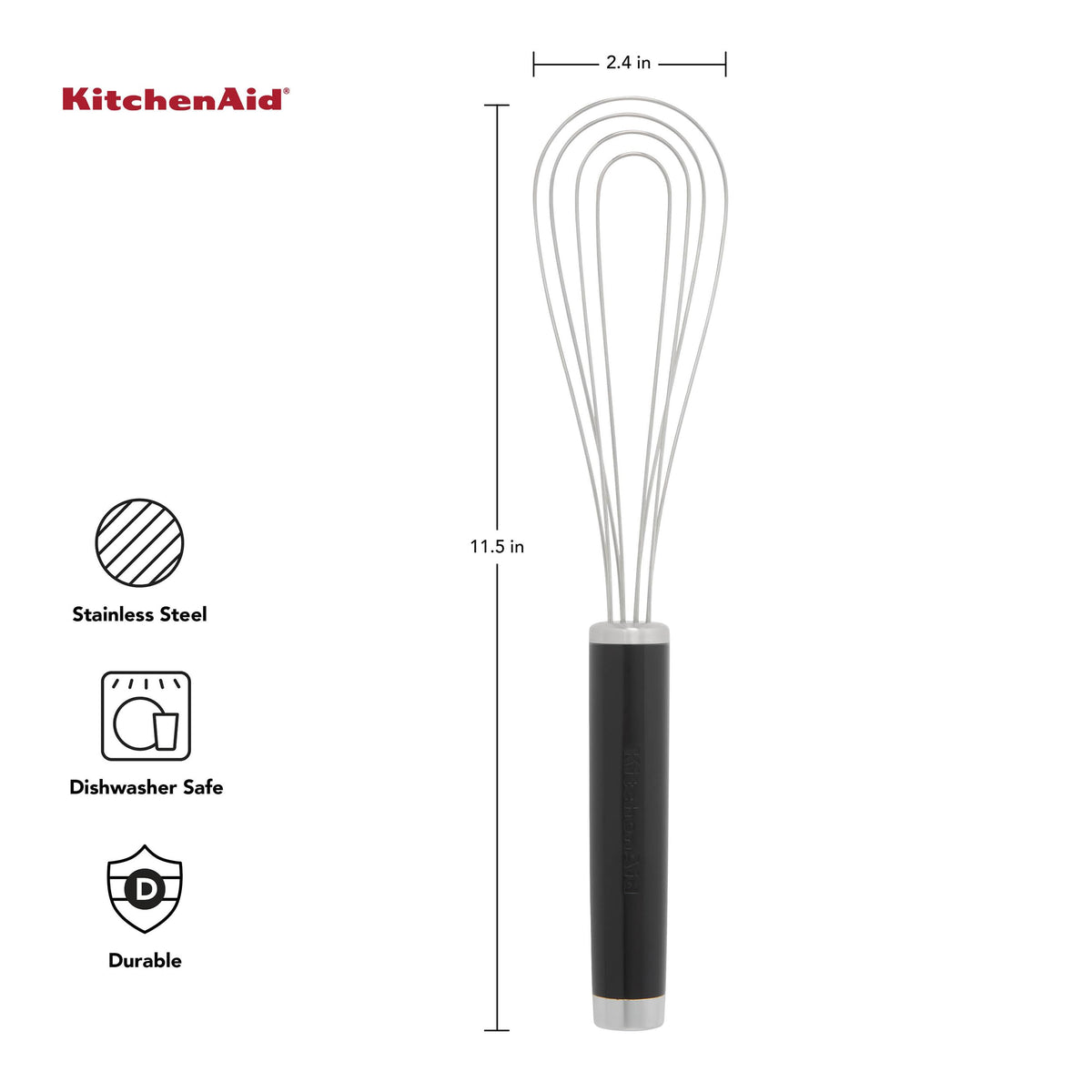 KitchenAid Flat Whisk, Black, 11.5-Inch