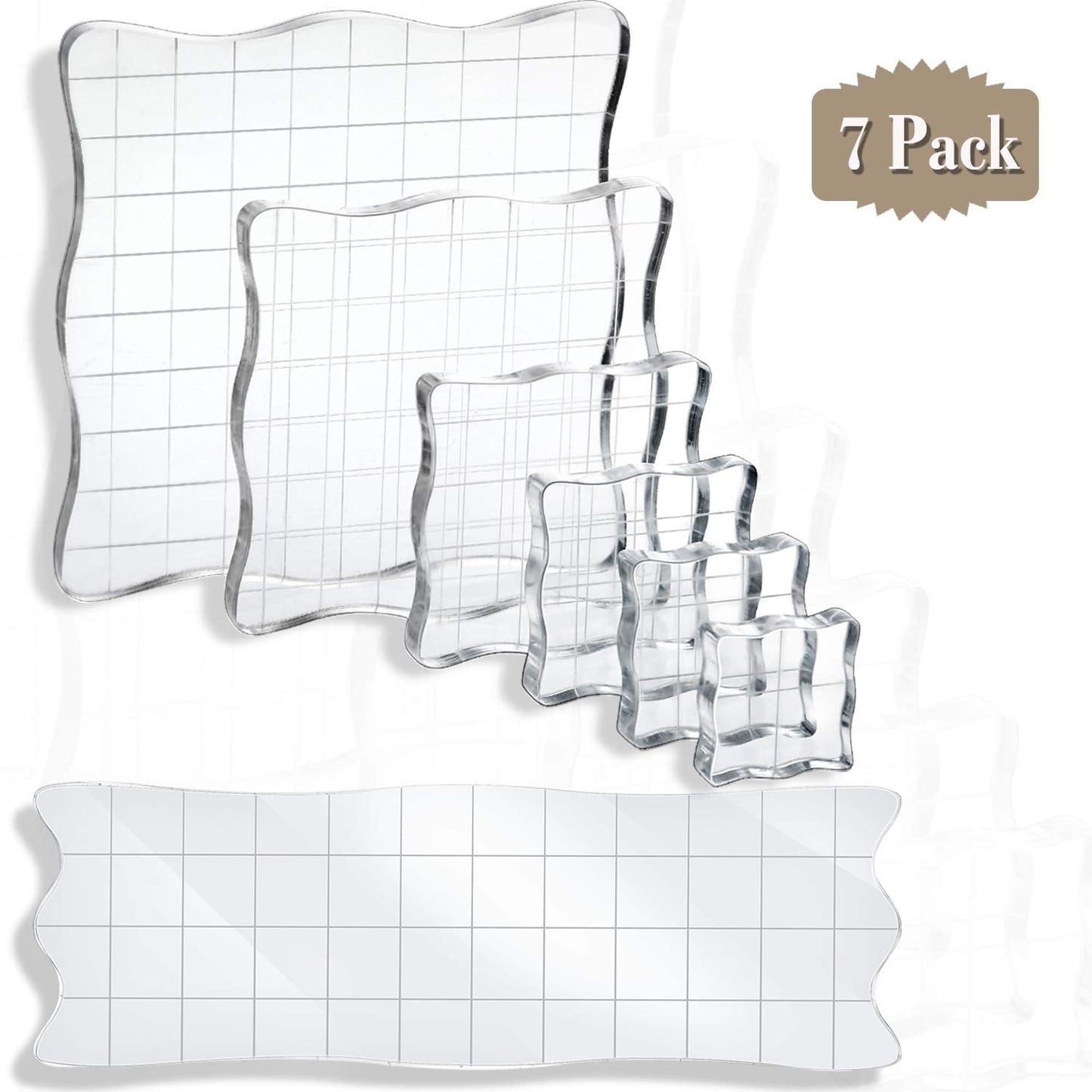Mudder 7 Pieces Acrylic Stamp Blocks Set Clear Stamping Blocks Tools for Kids with Grid and Grip Scrapbooking Craft Making, Decorative DIY Essential Stamping Tool(Lace Edge)