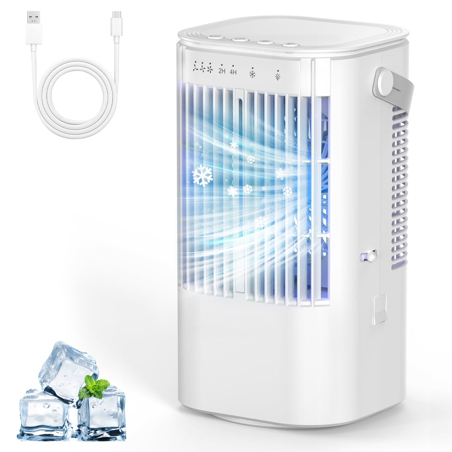 Portable Air Conditioners 4-in-1 Mini Small Air Conditioner Evaporative Air Cooler Fan with 1000ml Water Tank 3 Speeds 7 LED Lights Personal Mini AC with Timer for Bedroom Desktop Home Office (White)