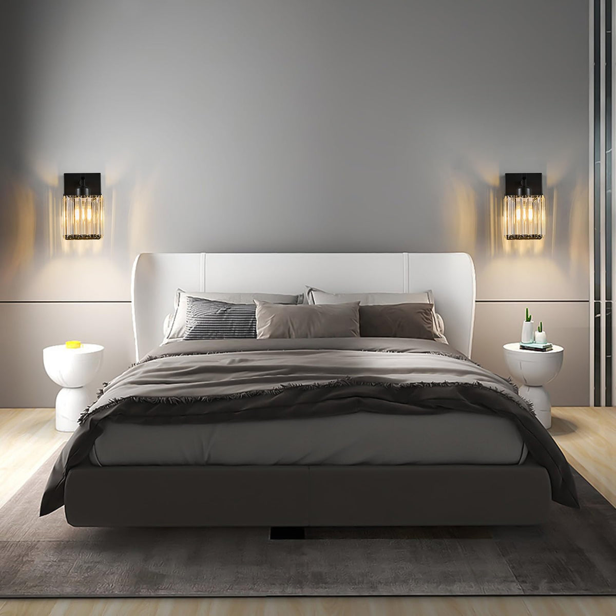 FDPBY Modern Wall Sconces Set of Two Indoor Wall Lamp Black Wall Sconce Crystal Wall Light Bathroom Vanity Light Fixtures Wall Mounted Room Sconce Wall Lighting
