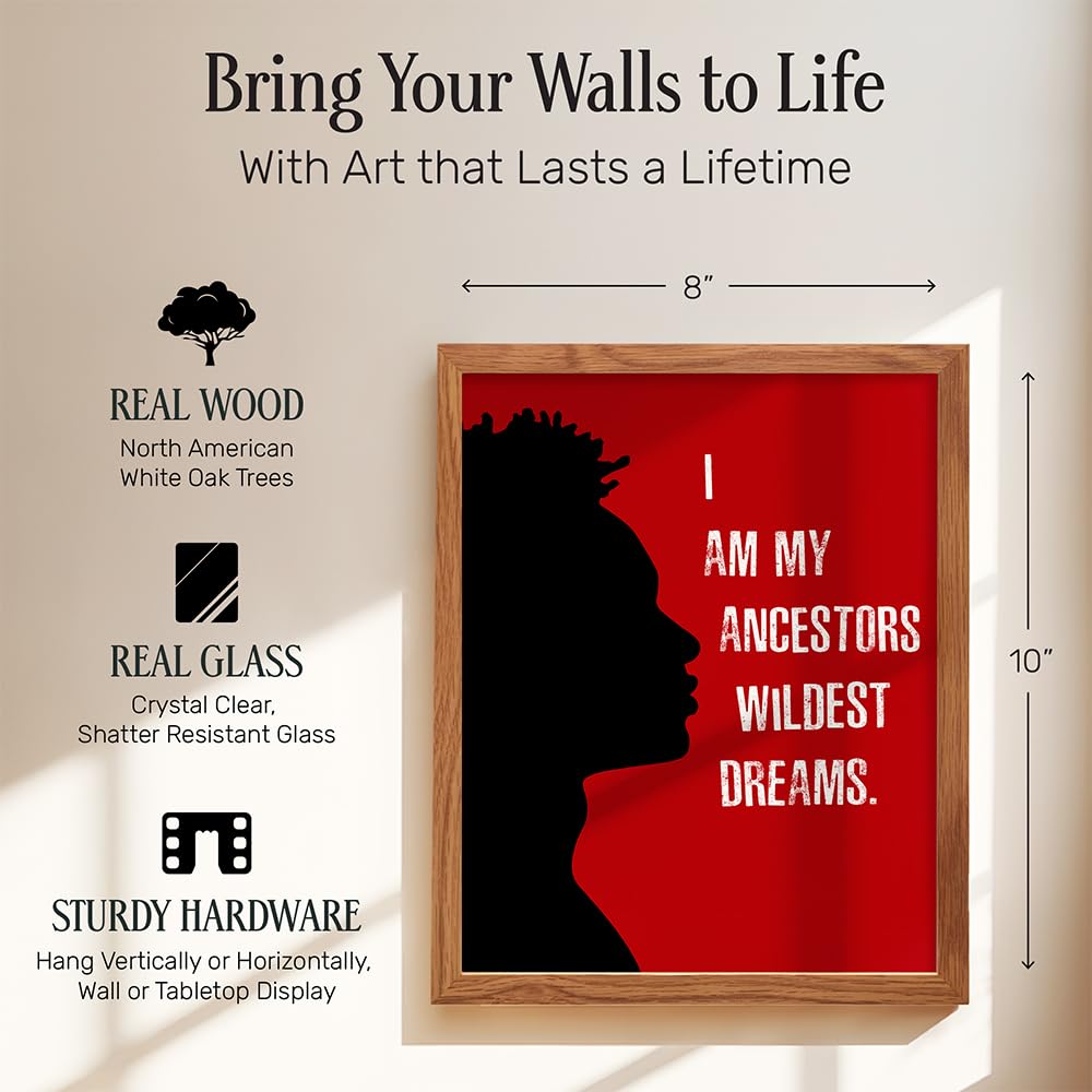 Motivational Black Wall Decor FRAMED - African American Art - Inspirational Quotes Wall Art for Boys Bedroom, Teens Room, Living Room, Office - Gift for Men, Afro Americans - 8x10 Black Power Poster